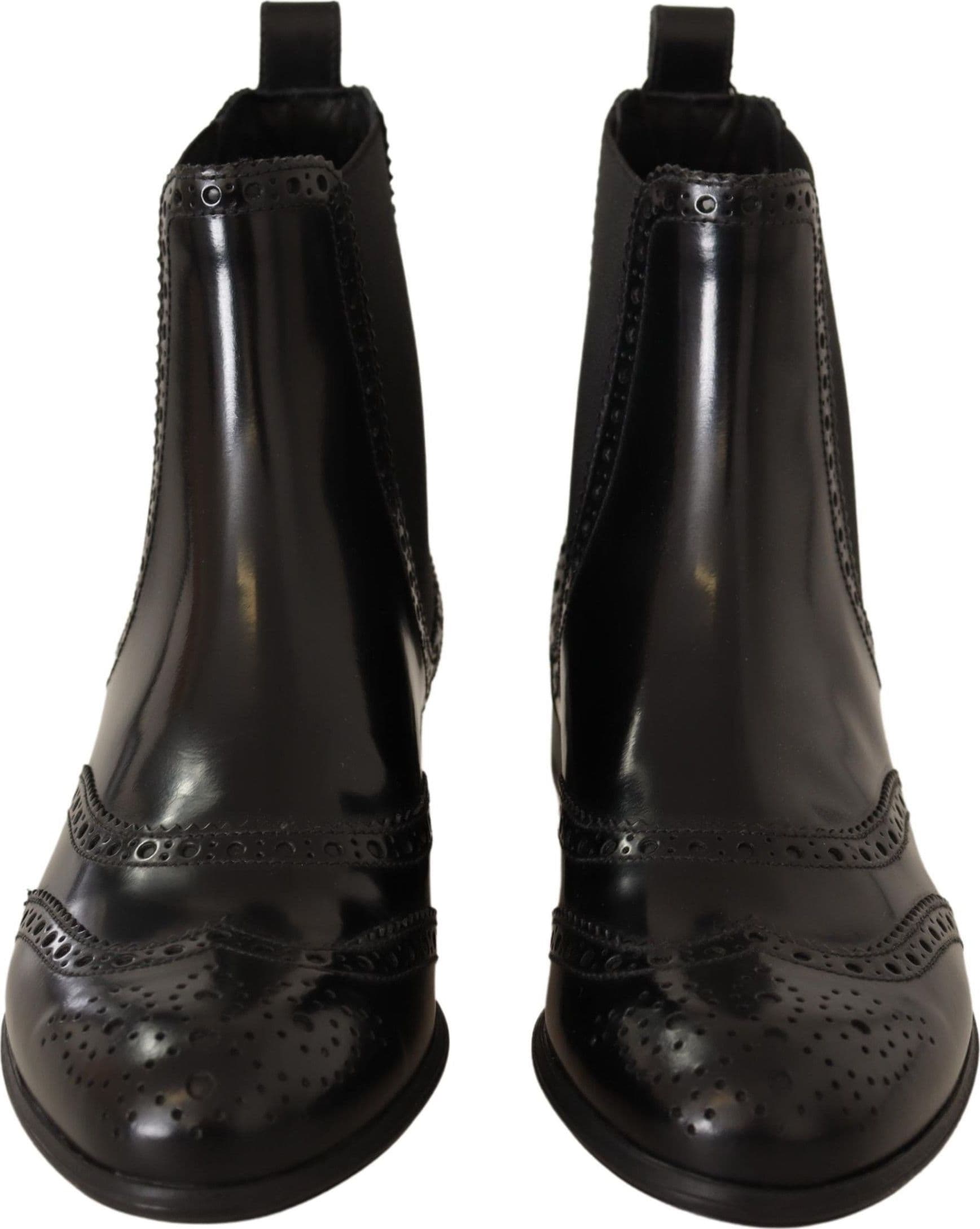 Dolce & Gabbana Black Leather Ankle High Flat Boots Shoes - 7