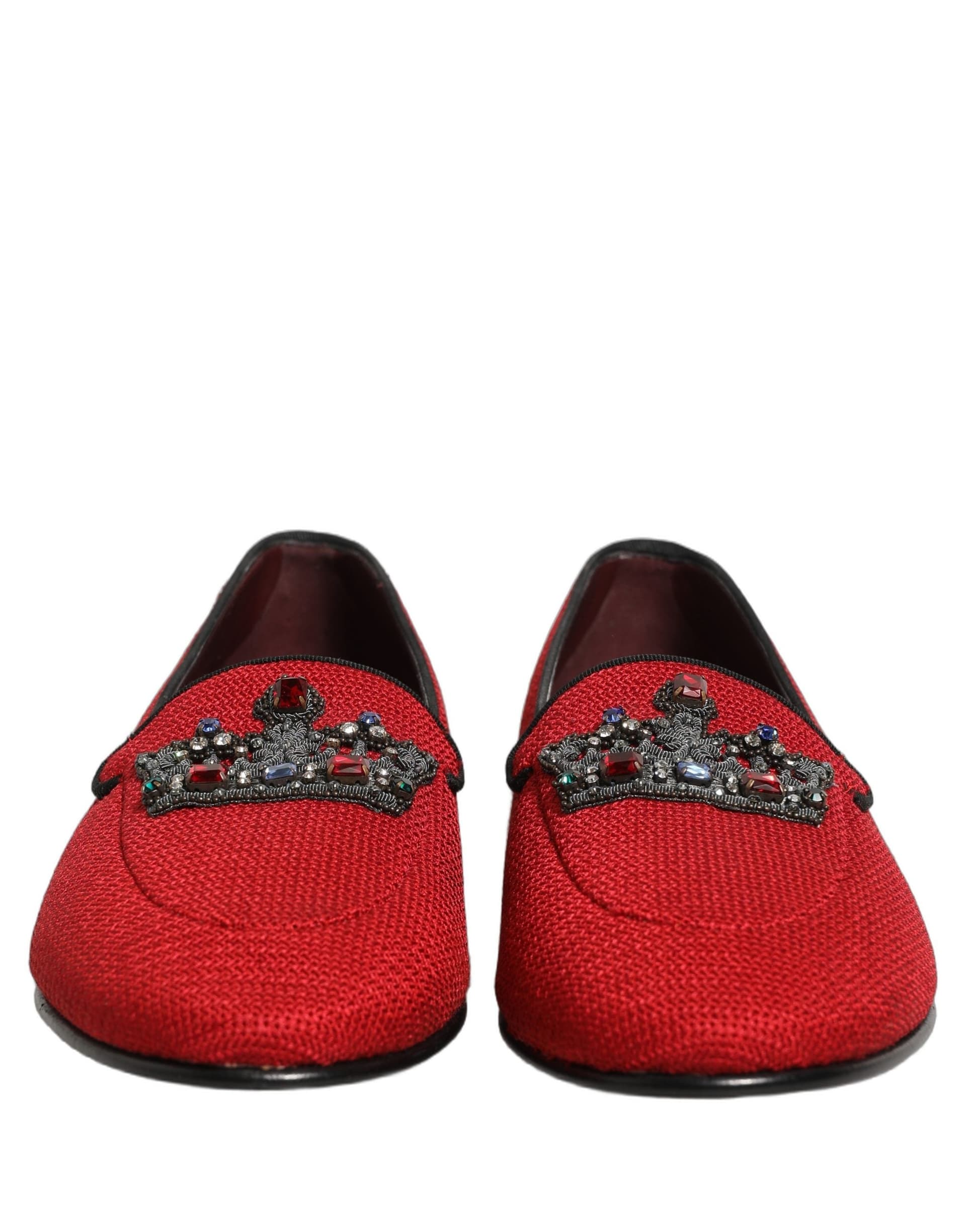 Dolce & Gabbana Red Crown Embellished Dress Loafers Shoes - 2