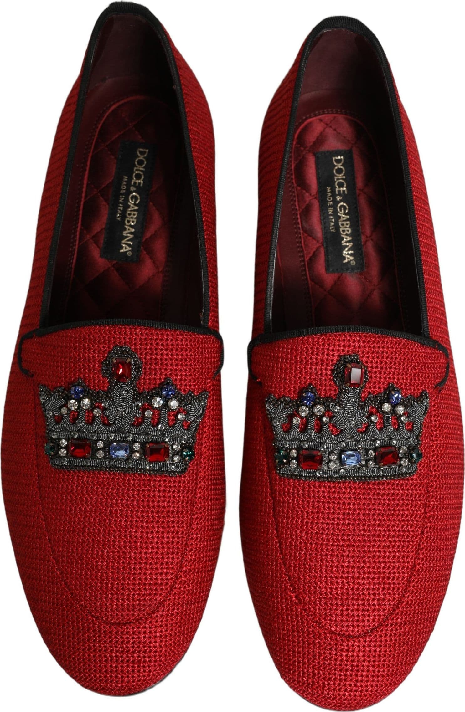 Dolce & Gabbana Red Crown Embellished Dress Loafers Shoes - 3