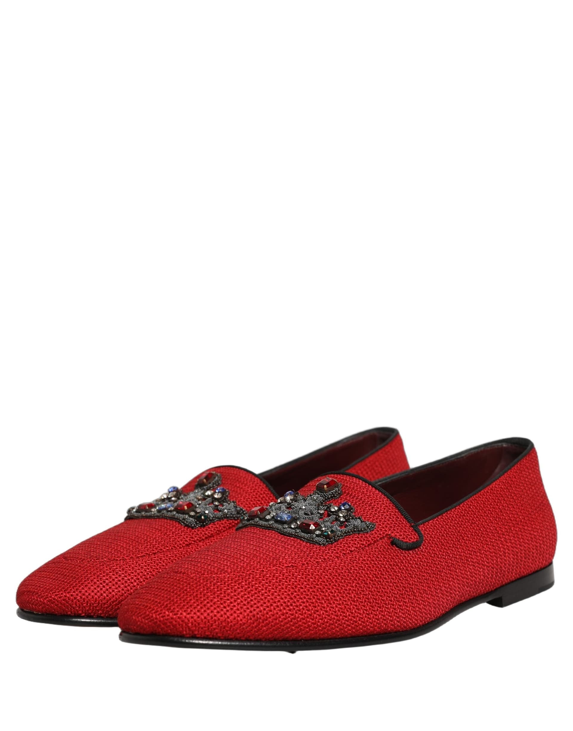 Dolce & Gabbana Red Crown Embellished Dress Loafers Shoes - 4