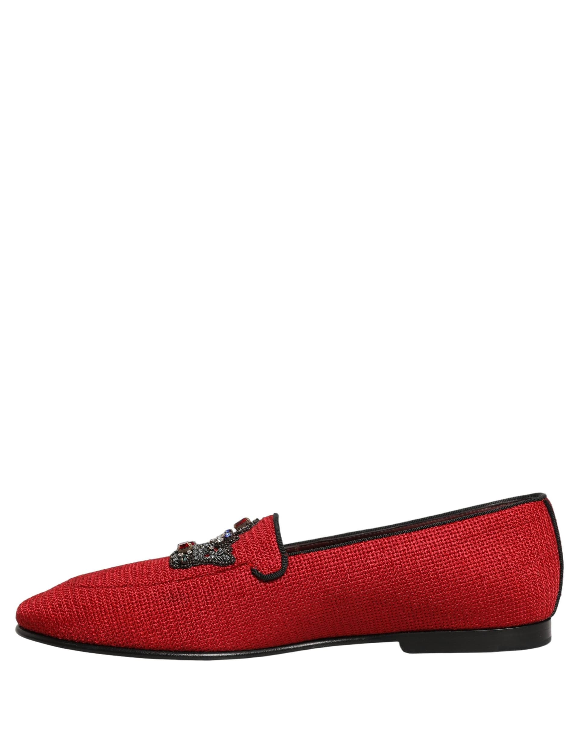 Dolce & Gabbana Red Crown Embellished Dress Loafers Shoes - 6