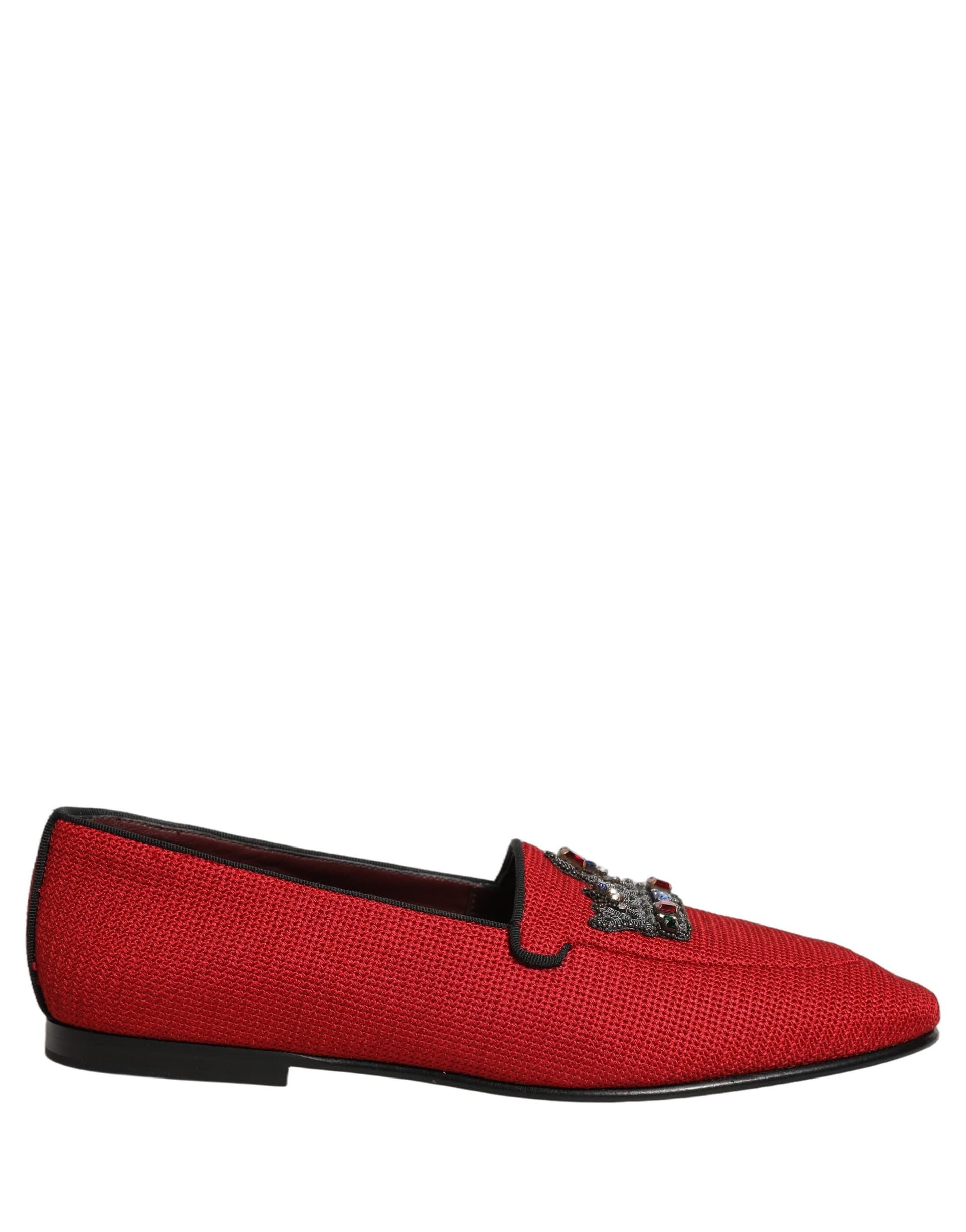 Dolce & Gabbana Red Crown Embellished Dress Loafers Shoes - 8