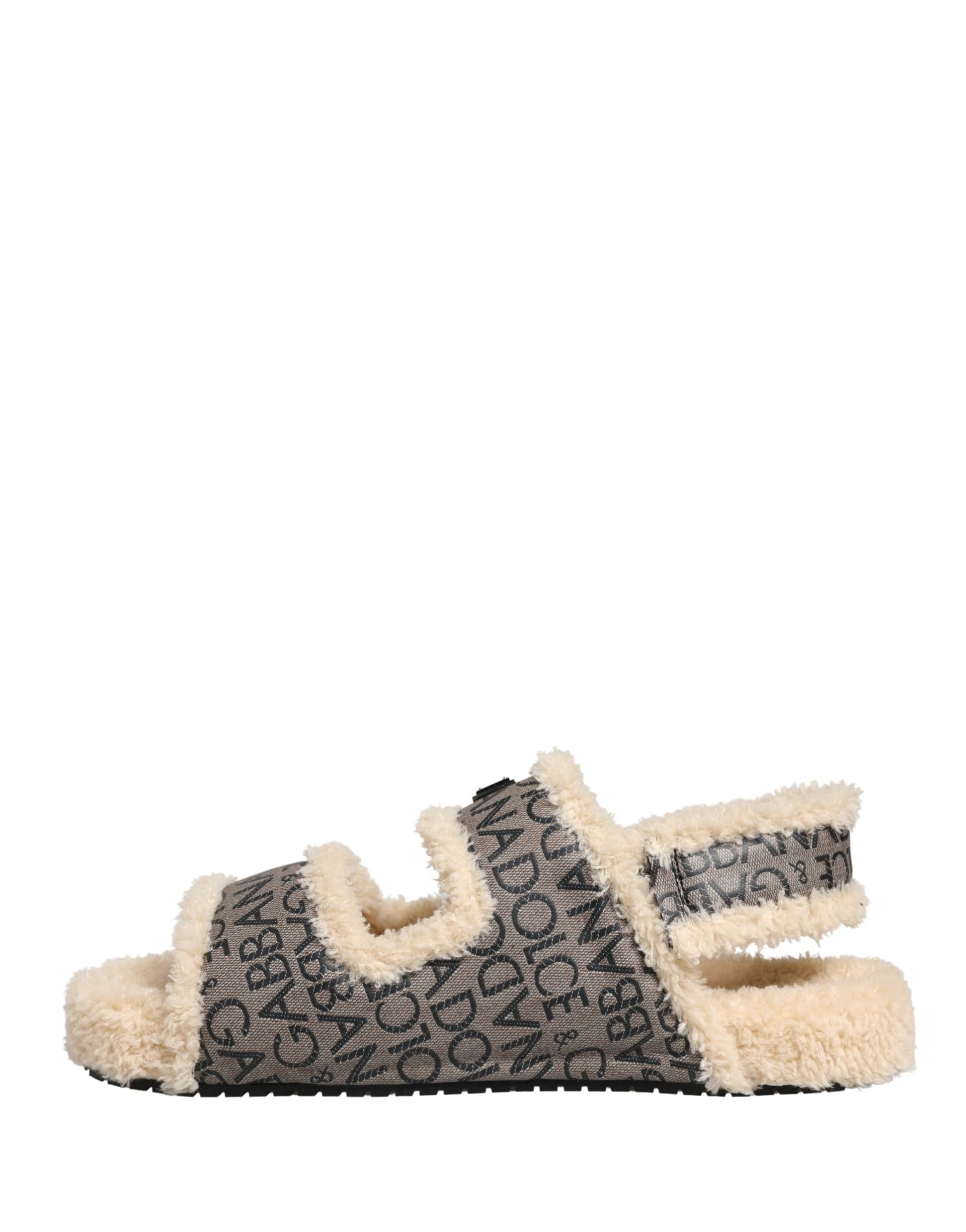 Dolce & Gabbana Beige Faux Fur Logo Print Flats Sandals Shoes - 8