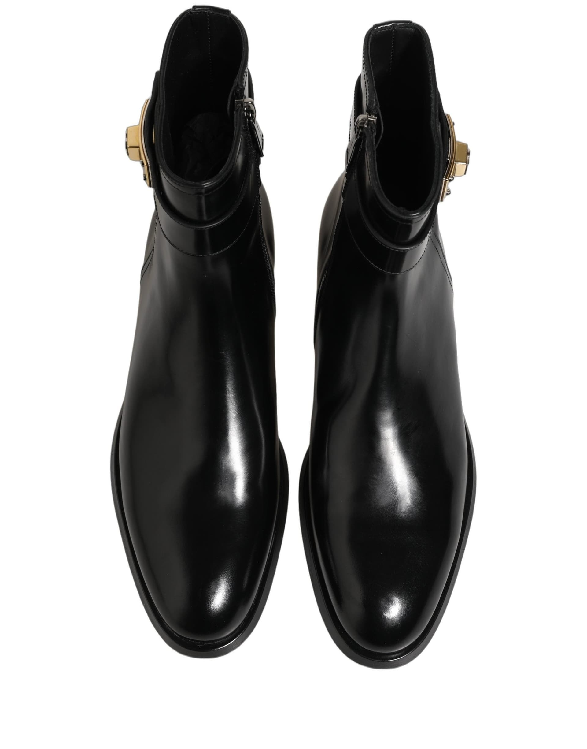 Dolce & Gabbana Black Leather Logo Buckle Mid Calf Boots Shoes - 5