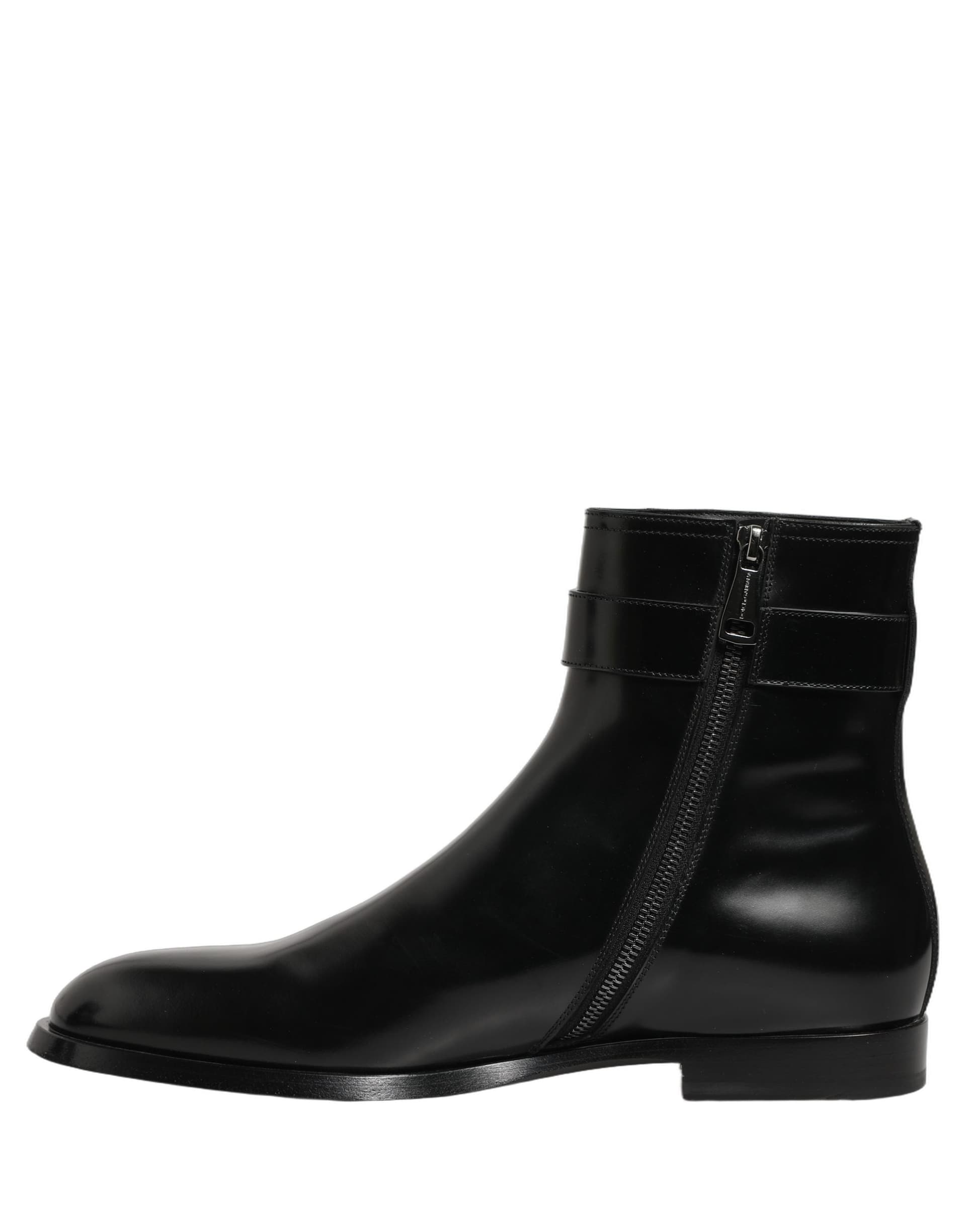 Dolce & Gabbana Black Leather Logo Buckle Mid Calf Boots Shoes - 8