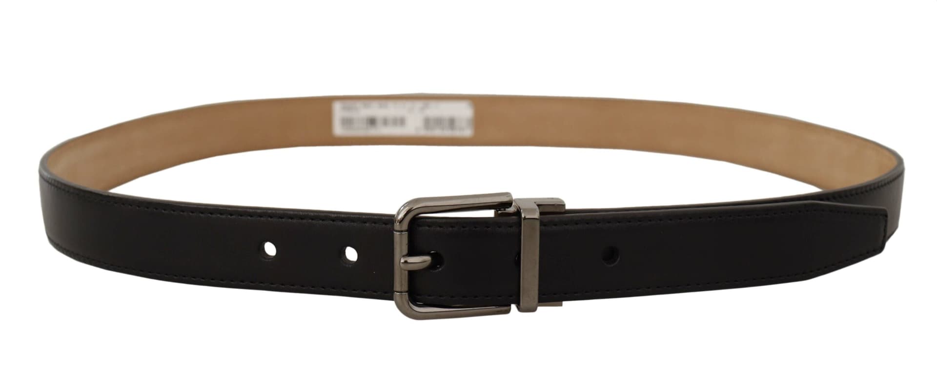 Dolce & Gabbana Black Calf Leather Logo Engraved Metal Buckle Belt - 3