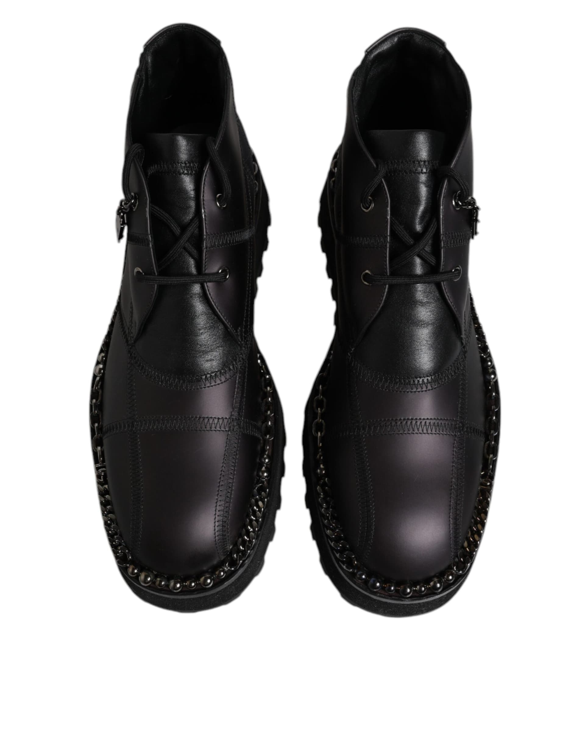 Dolce & Gabbana Black Leather Lace Up Ankle Boots Shoes - 2