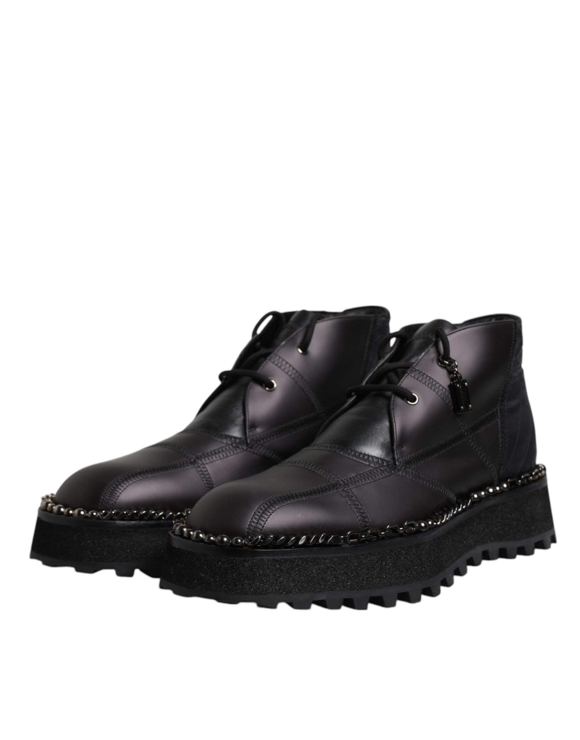 Dolce & Gabbana Black Leather Lace Up Ankle Boots Shoes - 3