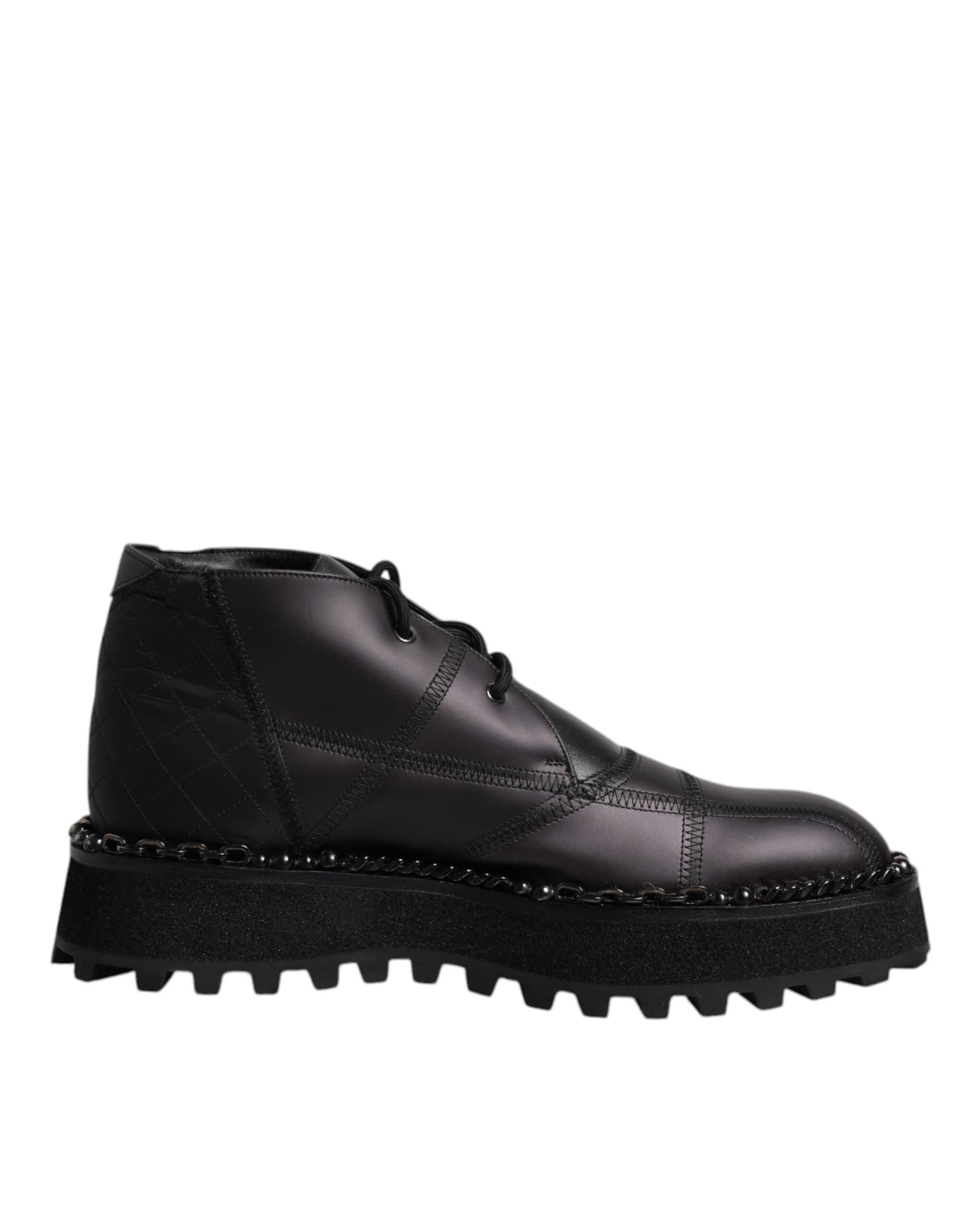 Dolce & Gabbana Black Leather Lace Up Ankle Boots Shoes - 6