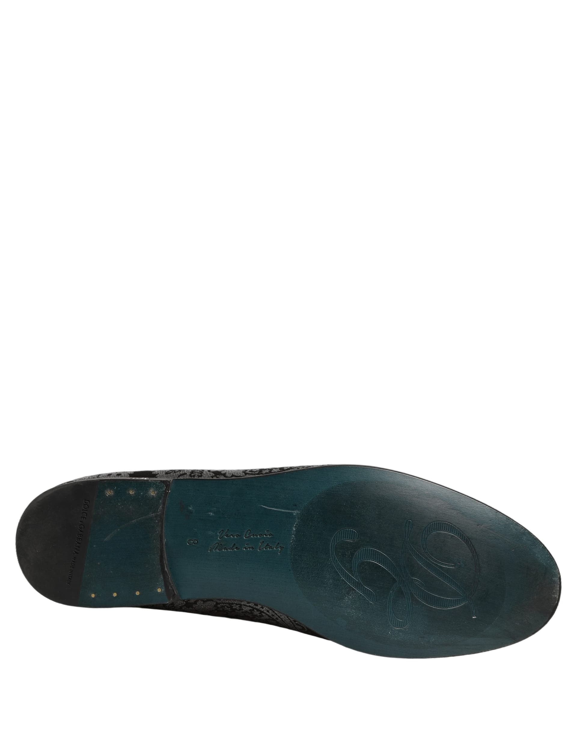 Dolce & Gabbana Silver Jacquard Leather Slip On Loafers Shoes - 2