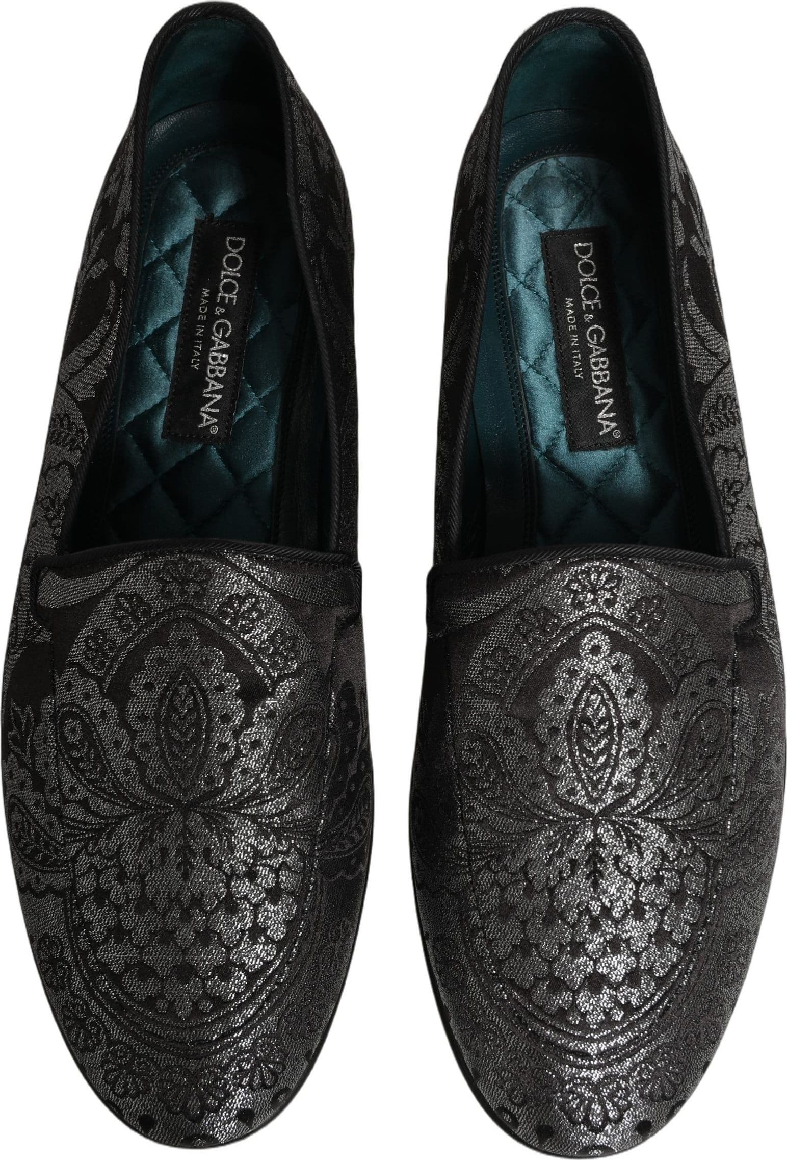 Dolce & Gabbana Silver Jacquard Leather Slip On Loafers Shoes - 4