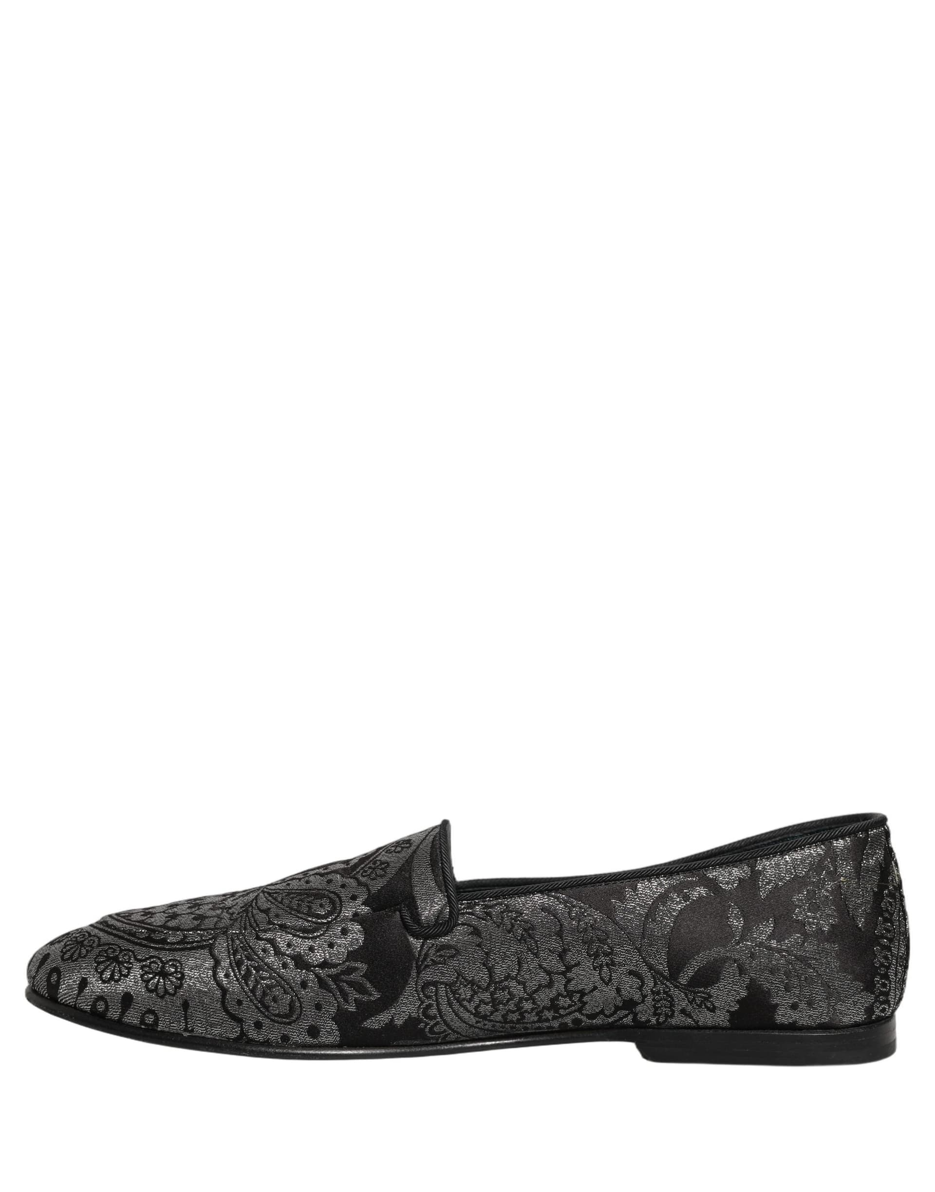 Dolce & Gabbana Silver Jacquard Leather Slip On Loafers Shoes - 7