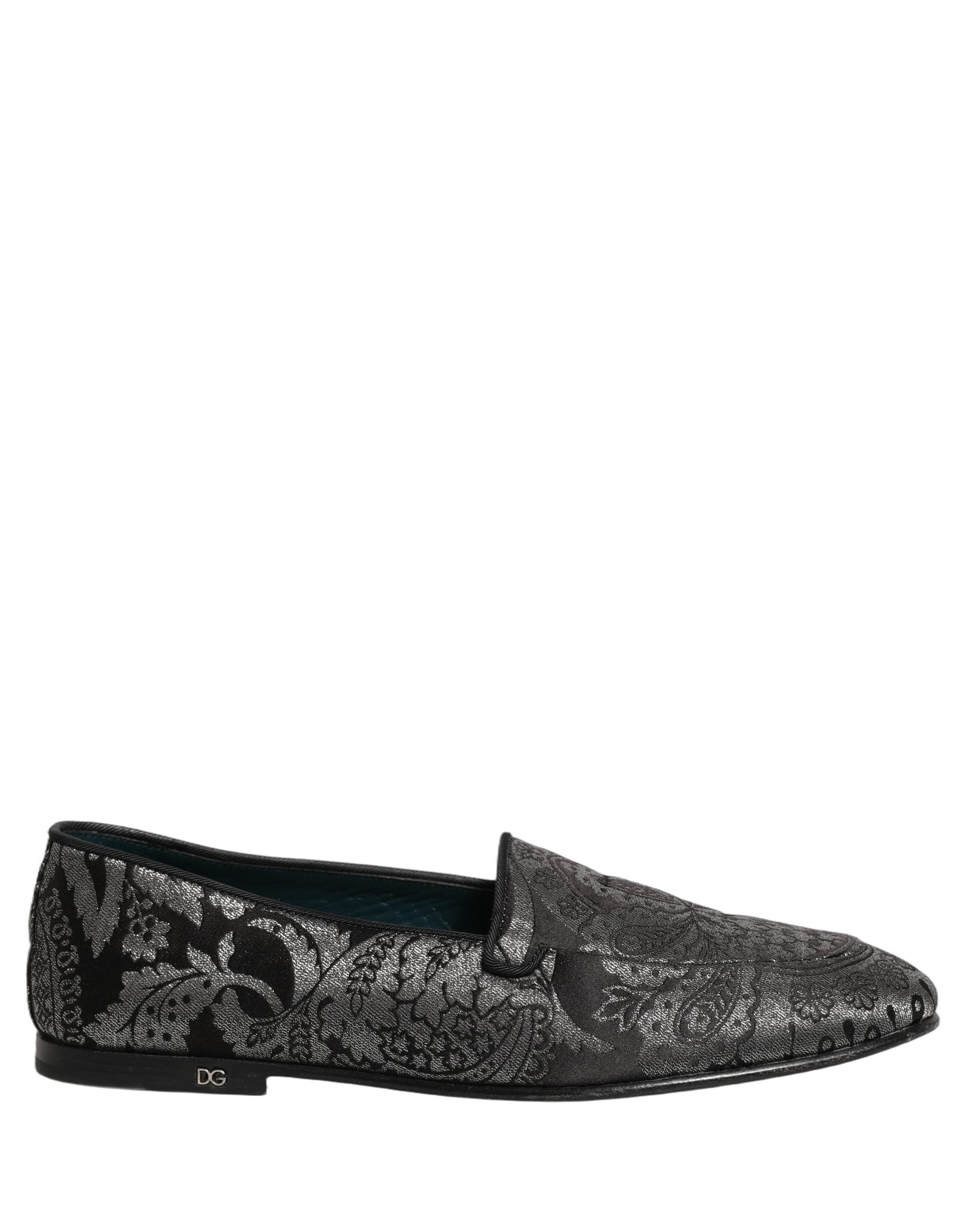 Dolce & Gabbana Silver Jacquard Leather Slip On Loafers Shoes - 8
