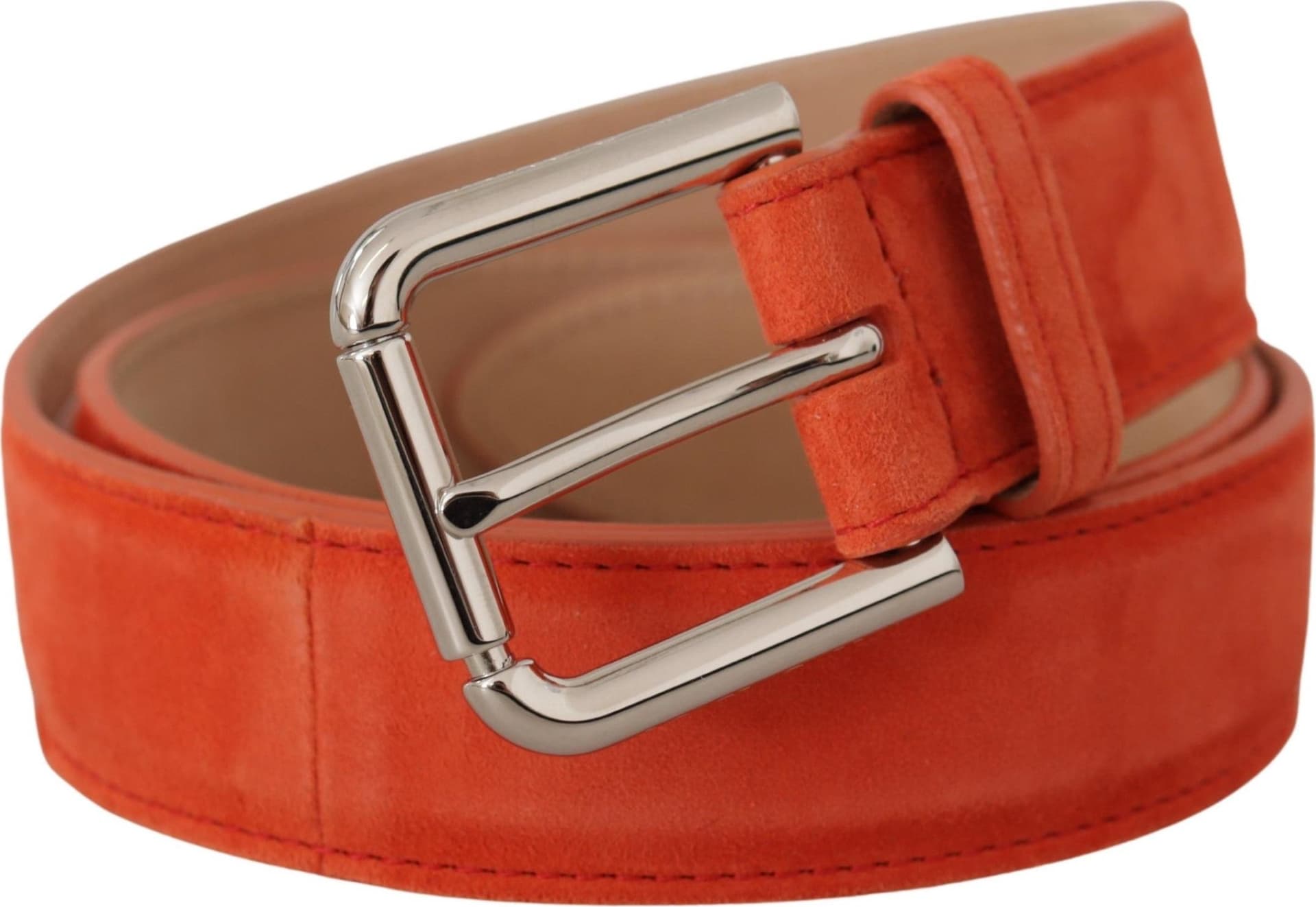 Dolce & Gabbana Orange Leather Suede Silver Logo Metal Buckle Belt - 2