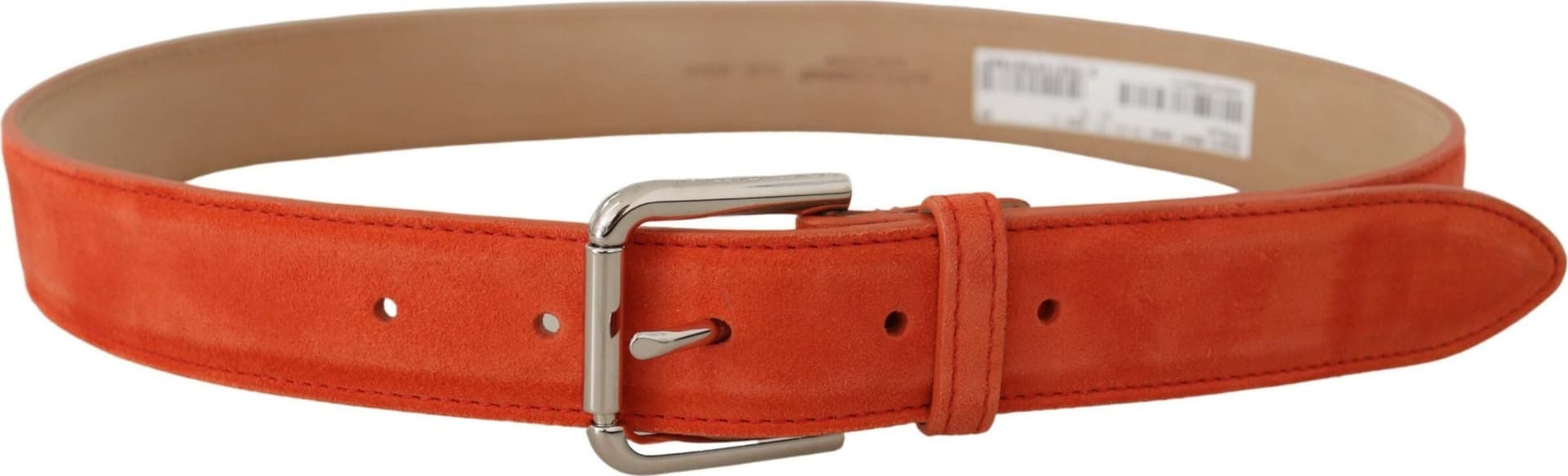 Dolce & Gabbana Orange Leather Suede Silver Logo Metal Buckle Belt - 3