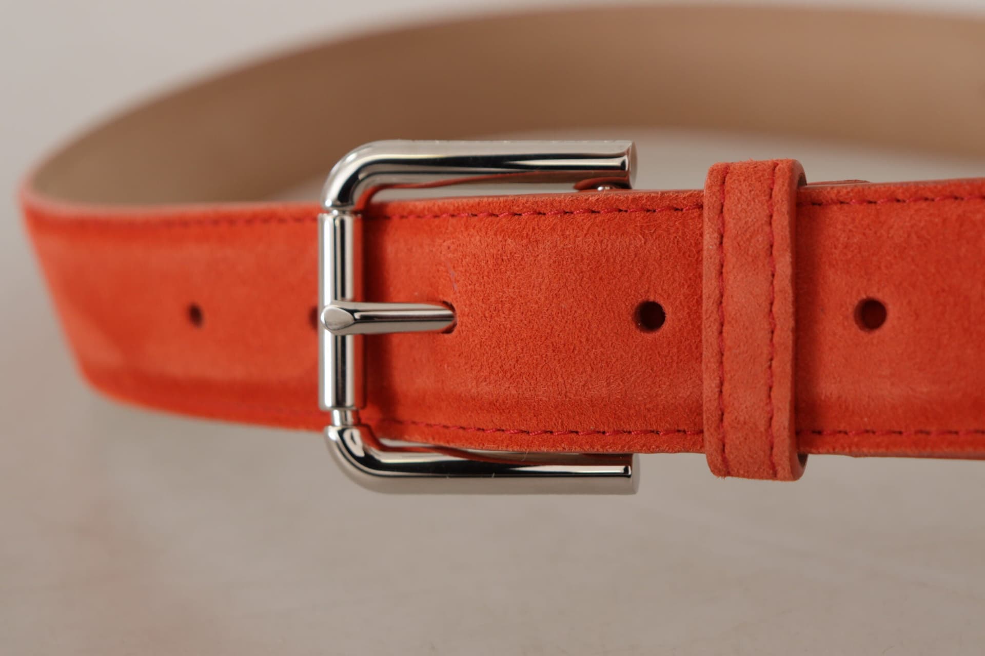 Dolce & Gabbana Orange Leather Suede Silver Logo Metal Buckle Belt - 4