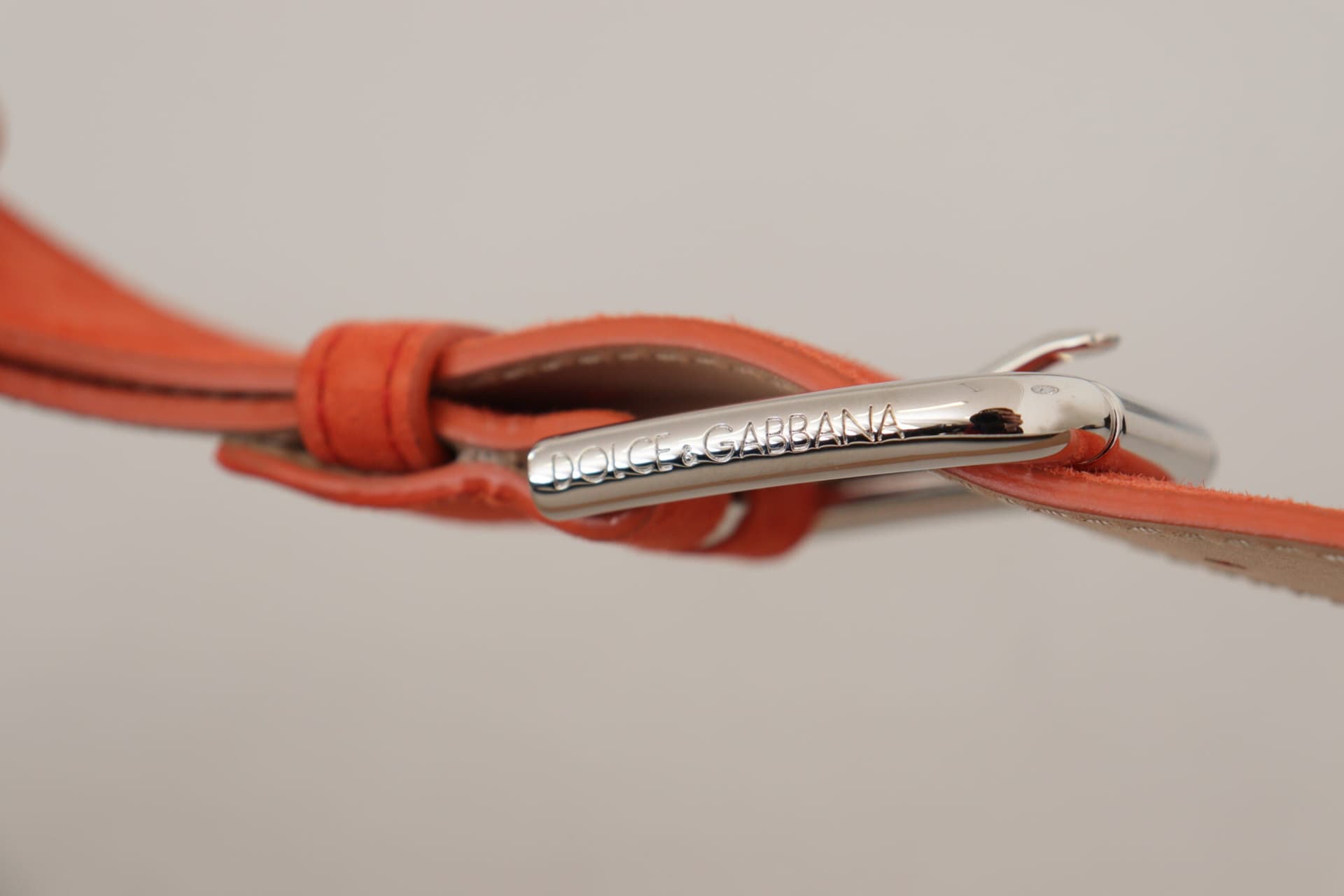 Dolce & Gabbana Orange Leather Suede Silver Logo Metal Buckle Belt - 5