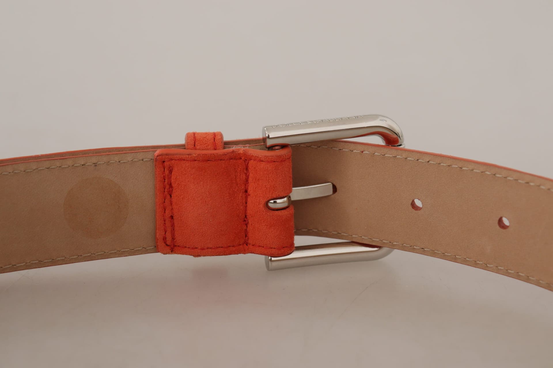 Dolce & Gabbana Orange Leather Suede Silver Logo Metal Buckle Belt - 6