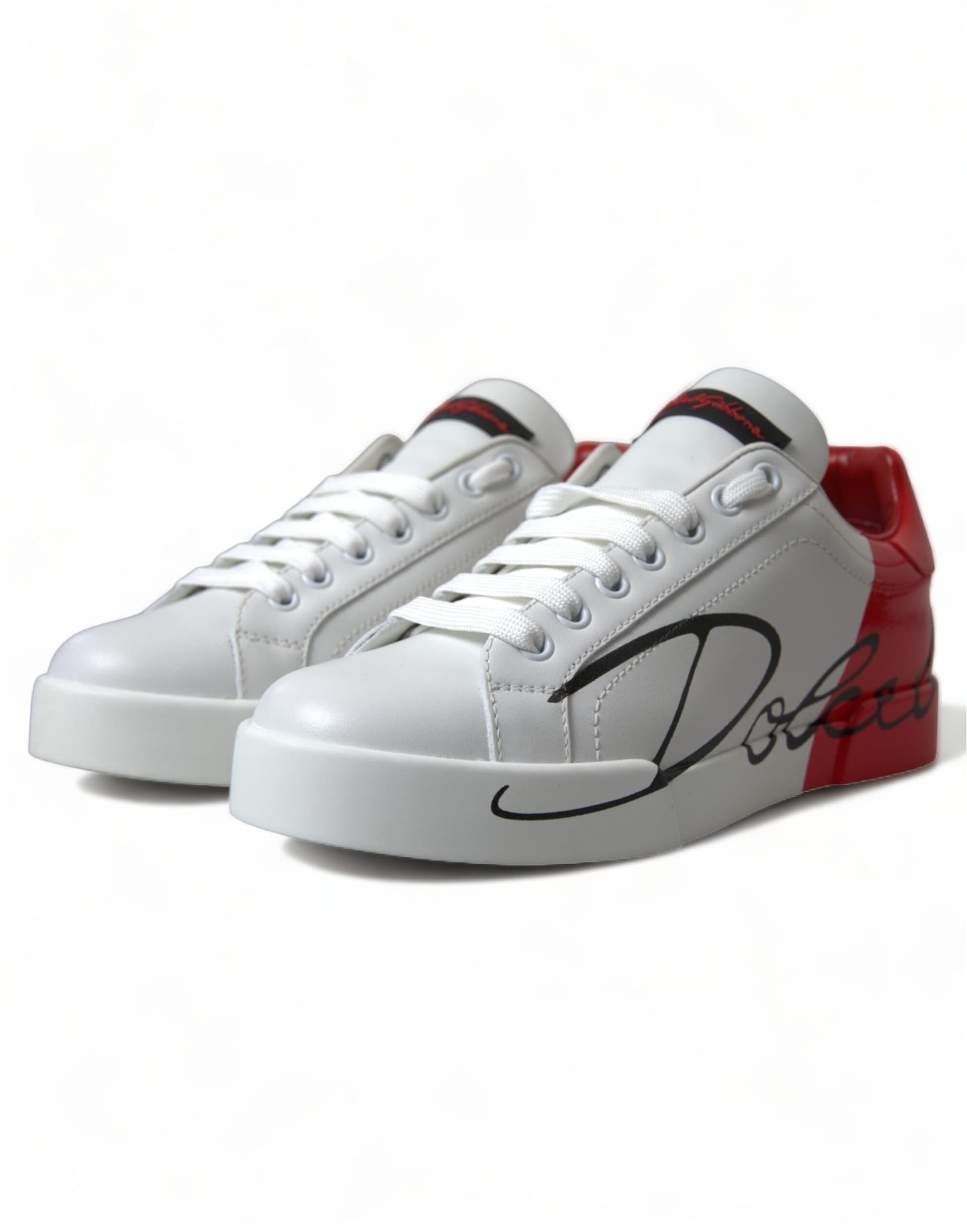Dolce & Gabbana White Red Lace Up Womens Low Top Sneakers Shoes - 3