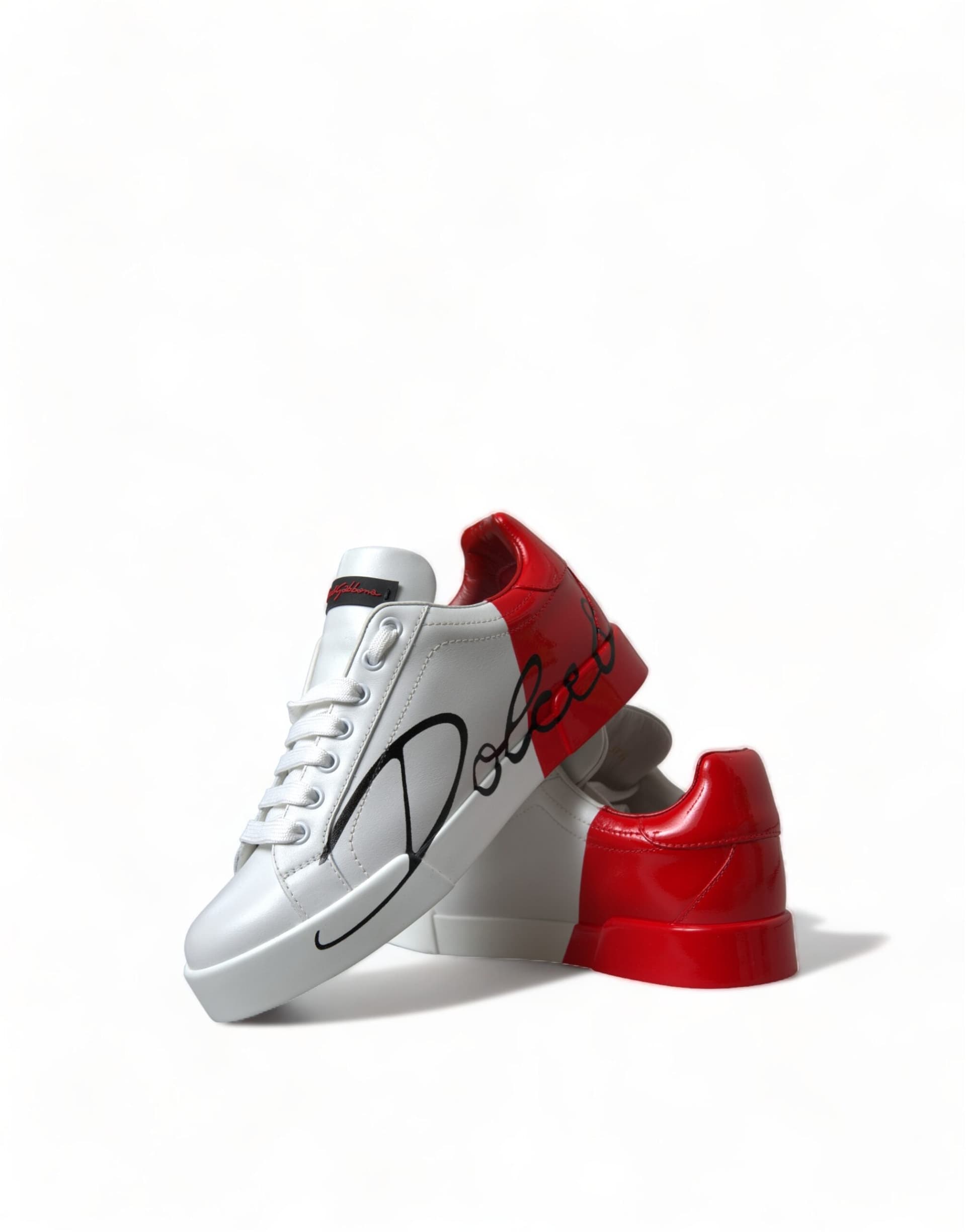 Dolce & Gabbana White Red Lace Up Womens Low Top Sneakers Shoes - 8