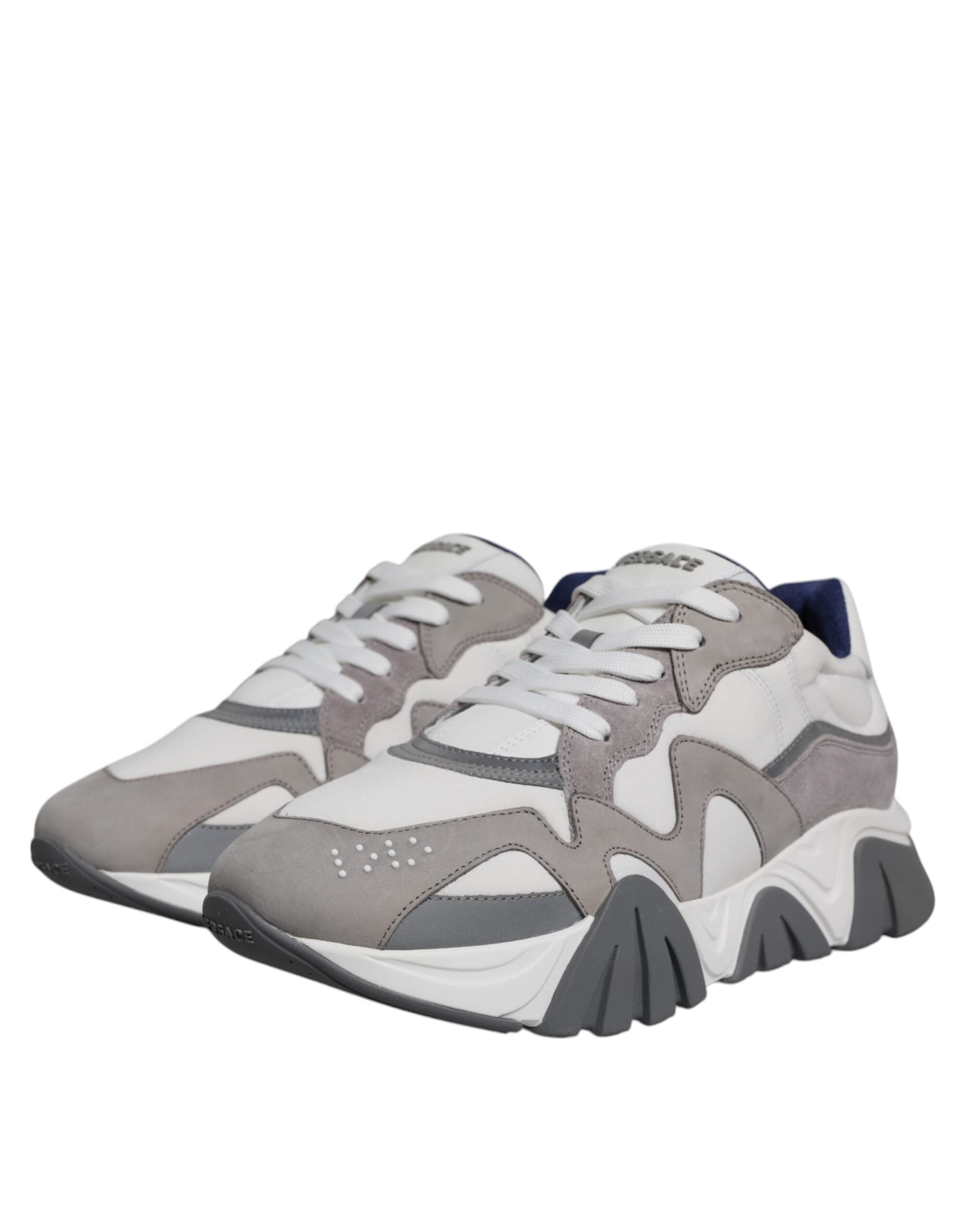 Versace Grey Leather Neoprene Chunky Low Top Squalo Sneakers Shoes - 2