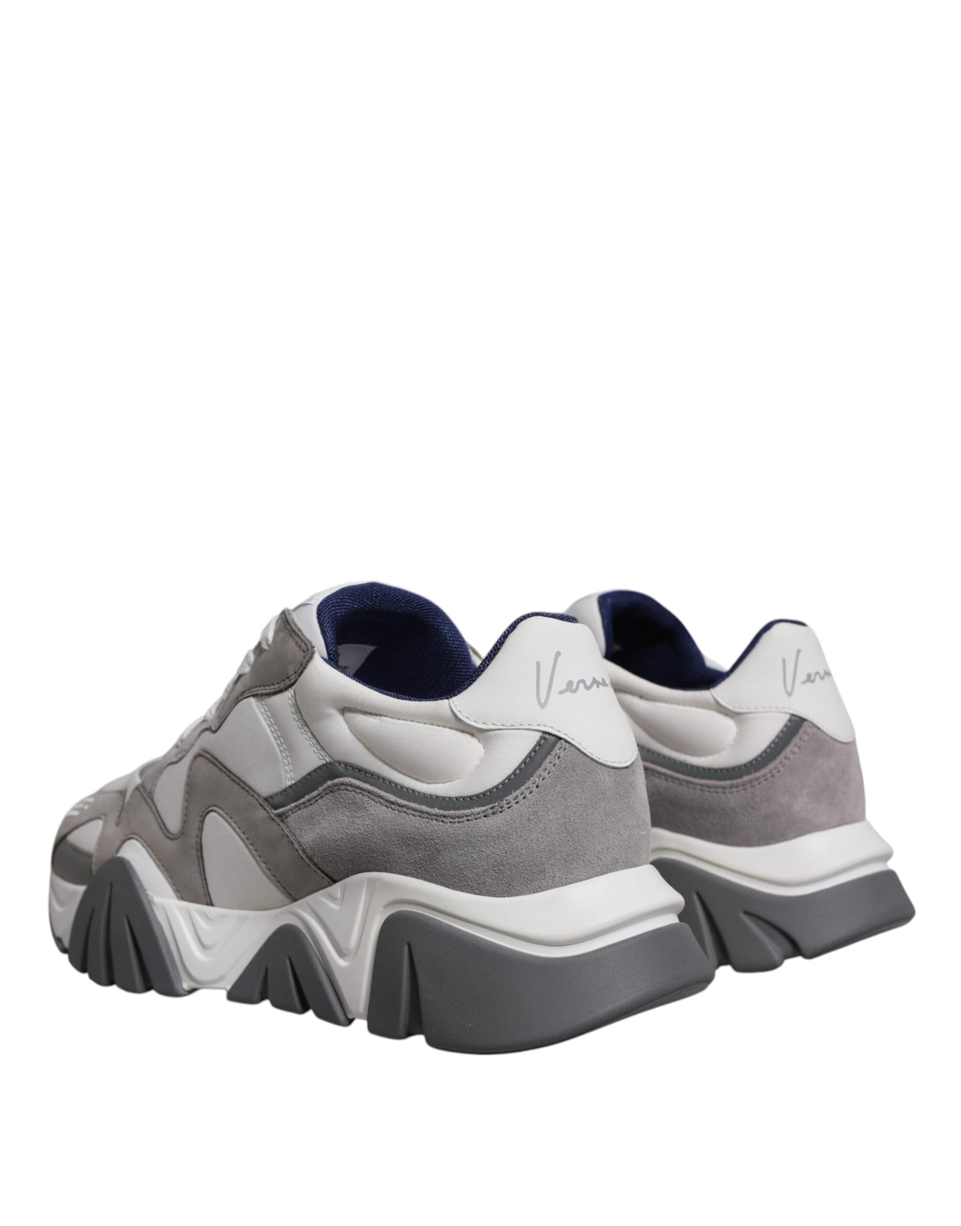 Versace Grey Leather Neoprene Chunky Low Top Squalo Sneakers Shoes - 3