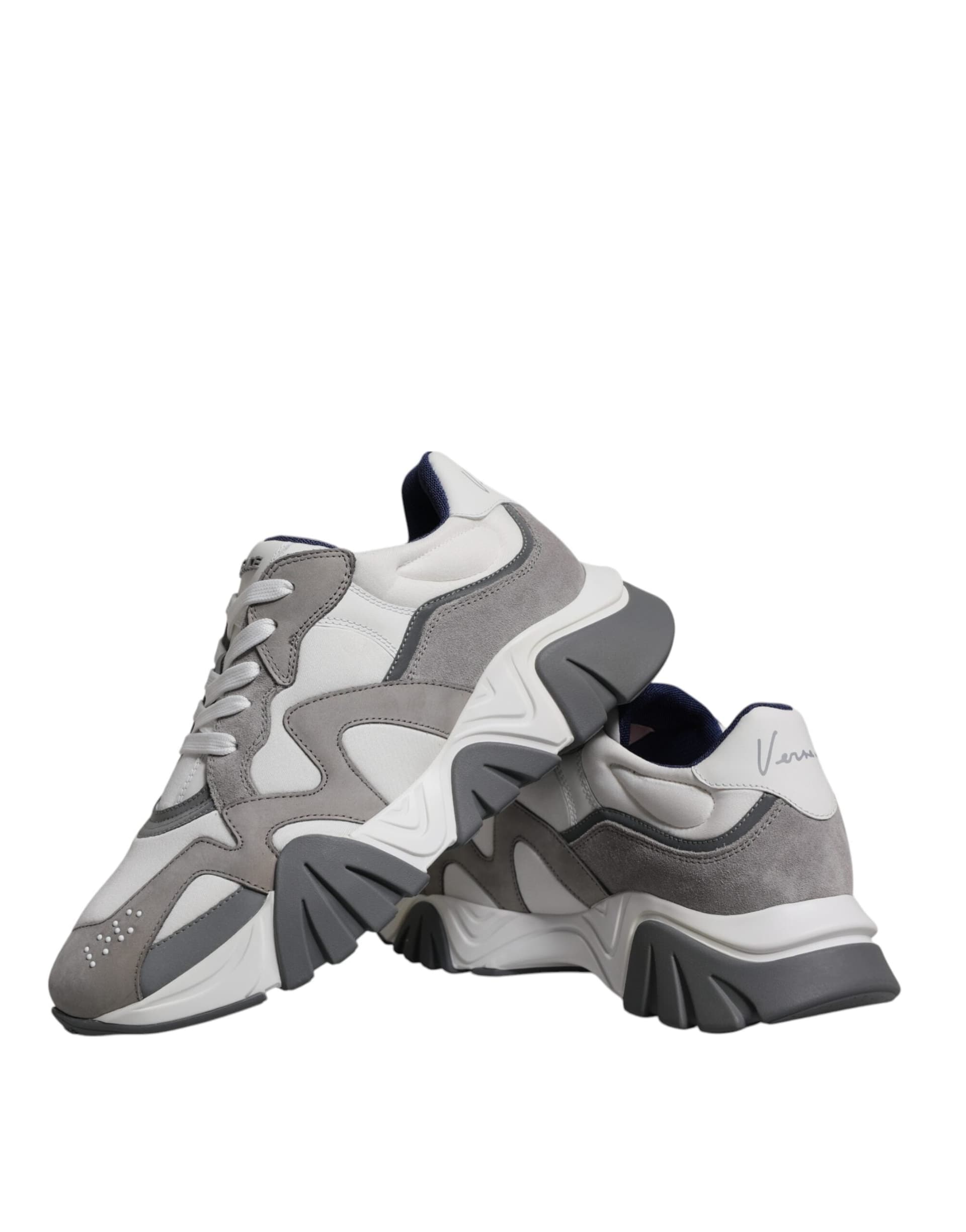 Versace Grey Leather Neoprene Chunky Low Top Squalo Sneakers Shoes - 8