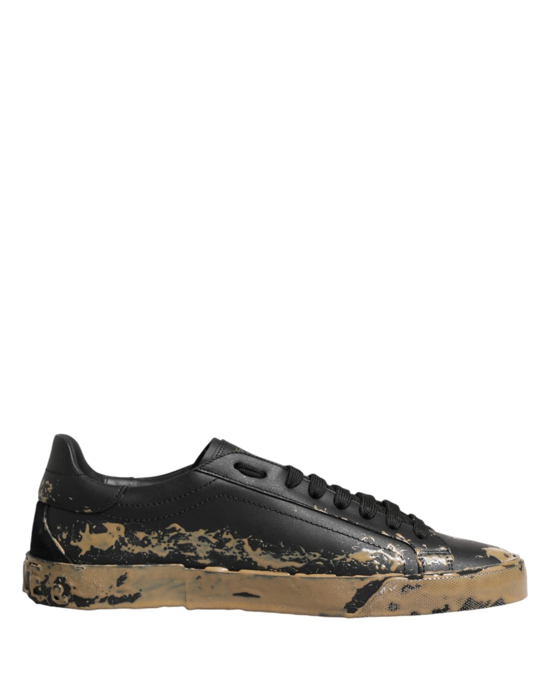 Dolce & Gabbana Black Portofino Mud Effect Low Top Sneakers Shoes - 7