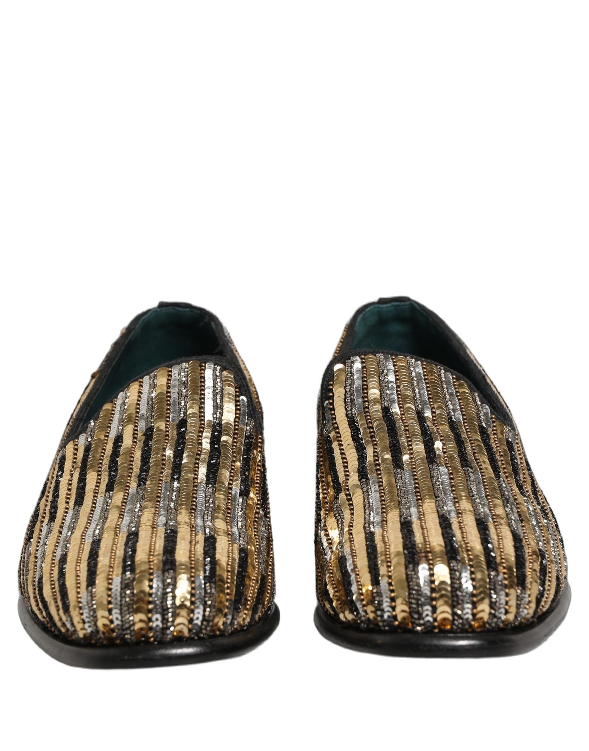 Dolce & Gabbana Gold Striped Sequin Embellished Loafer Shoes - 2