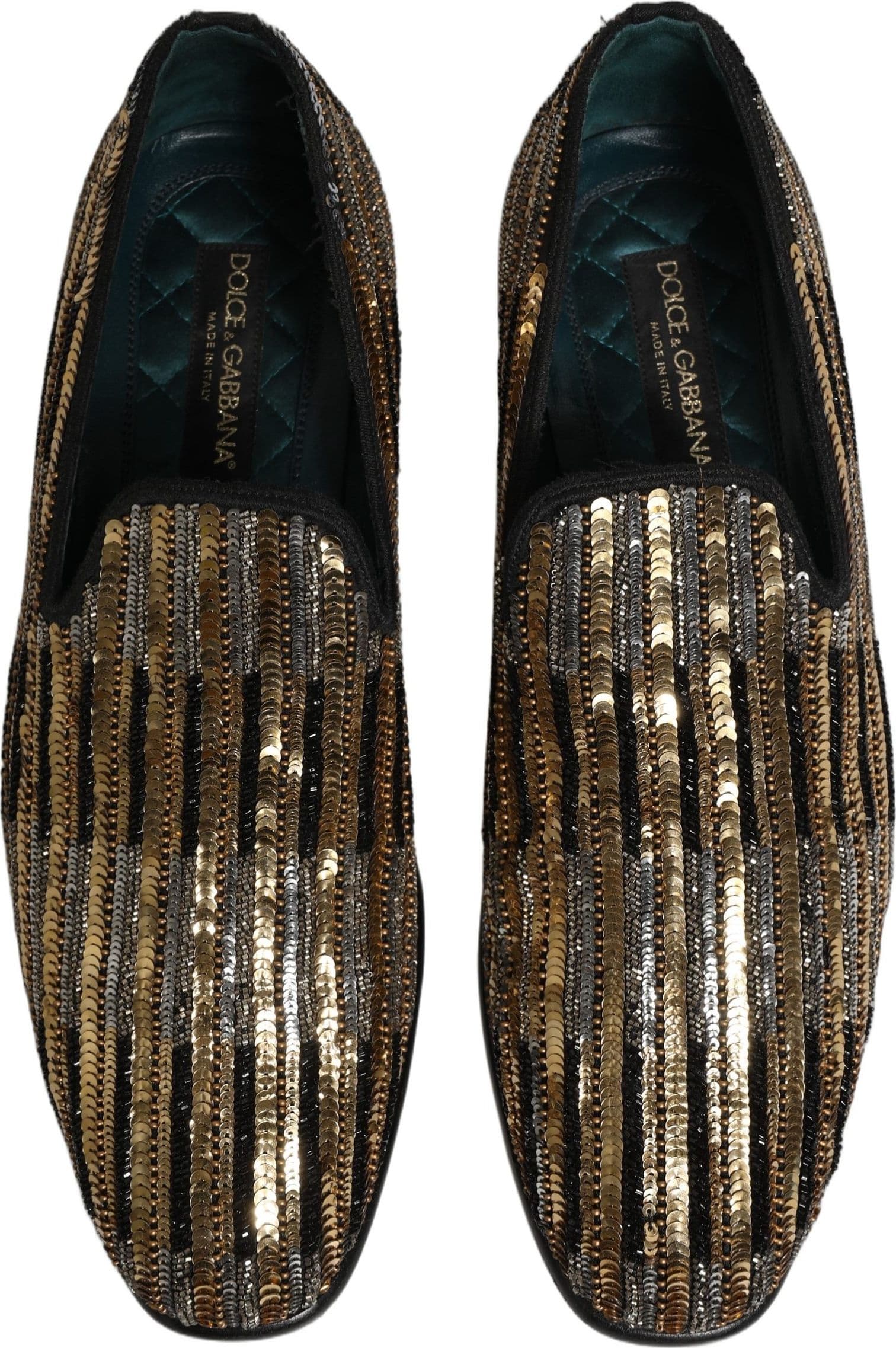 Dolce & Gabbana Gold Striped Sequin Embellished Loafer Shoes - 3