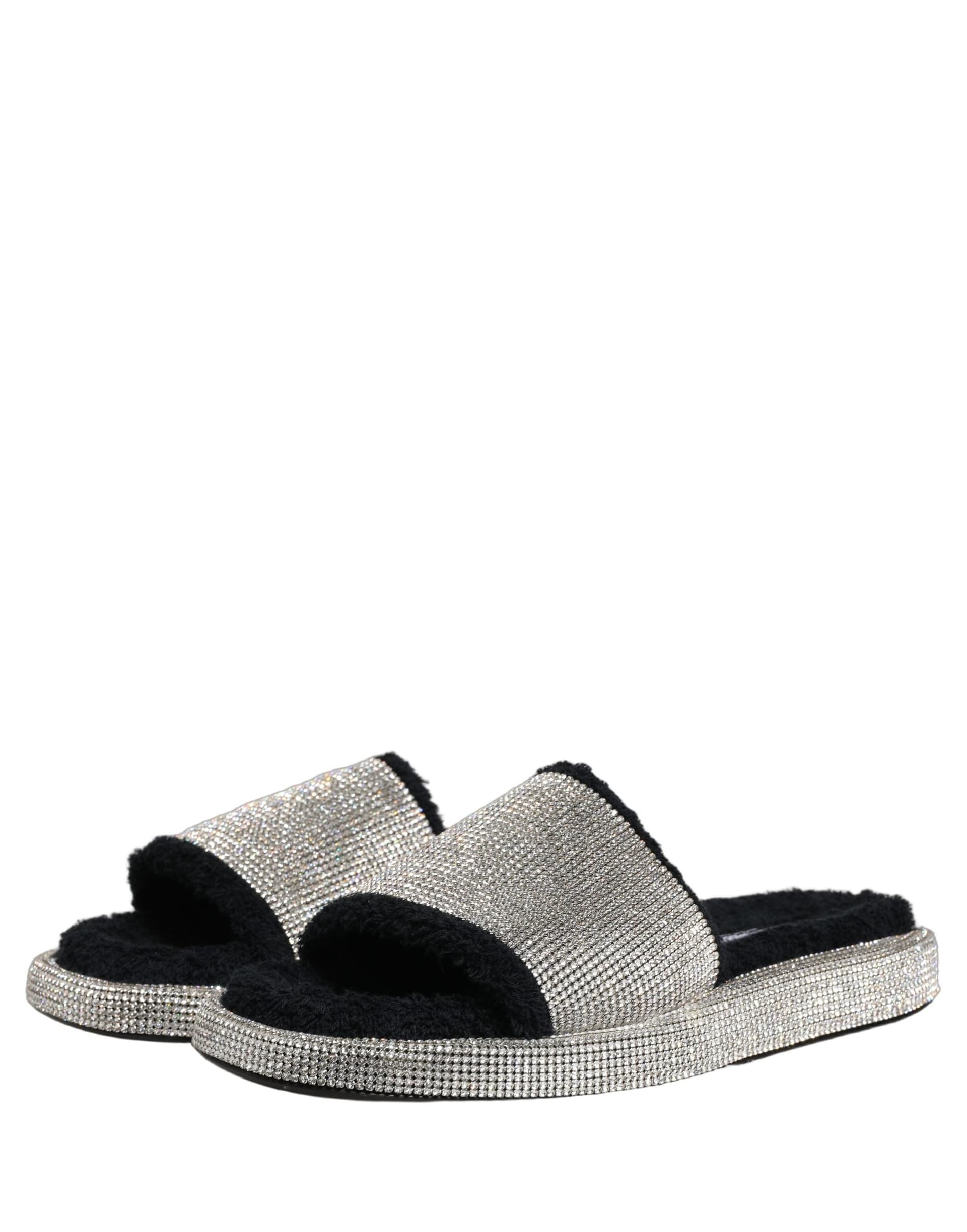 Dolce & Gabbana Black Crystal Embellished Platform Men Slides Shoes - 4