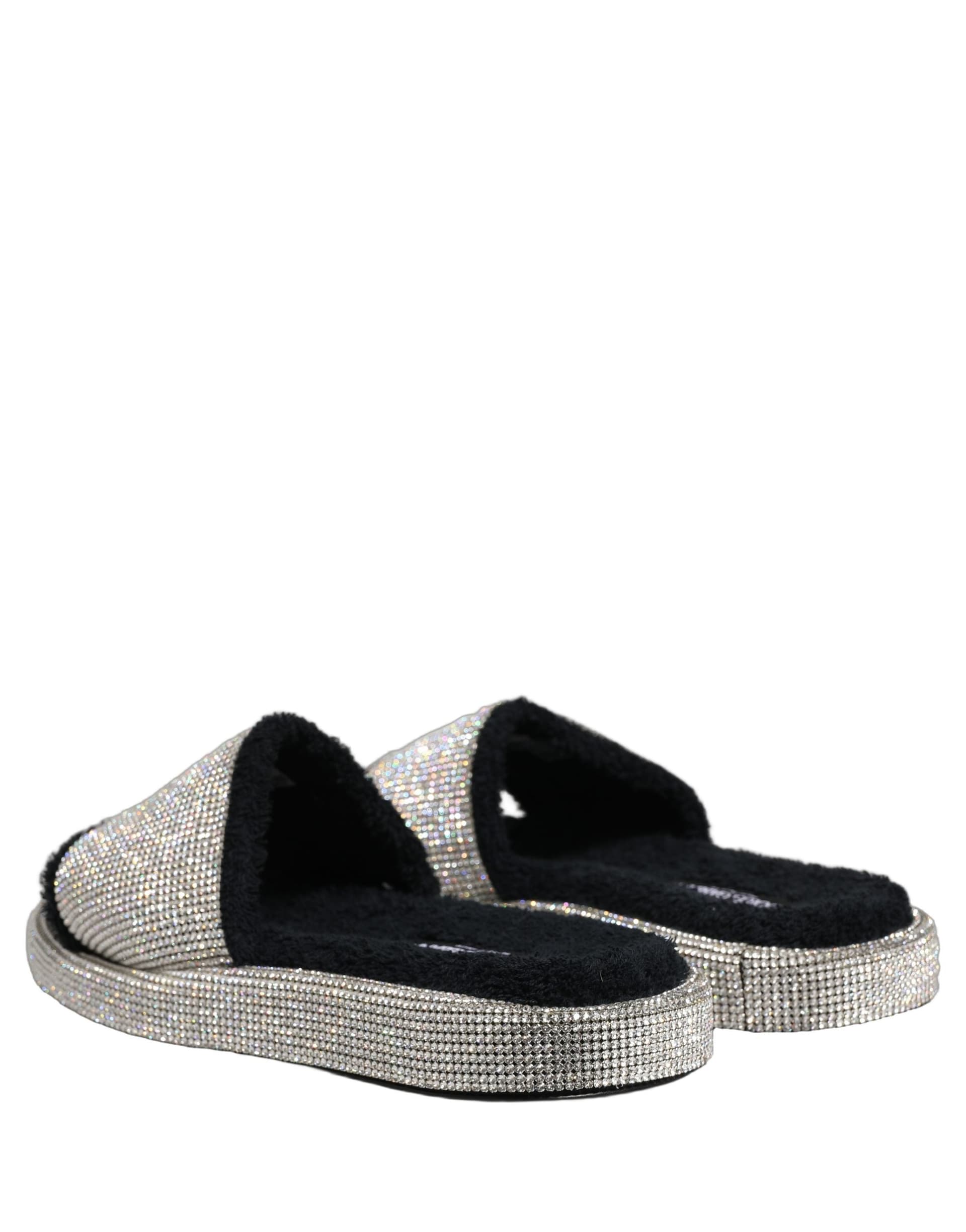 Dolce & Gabbana Black Crystal Embellished Platform Men Slides Shoes - 5