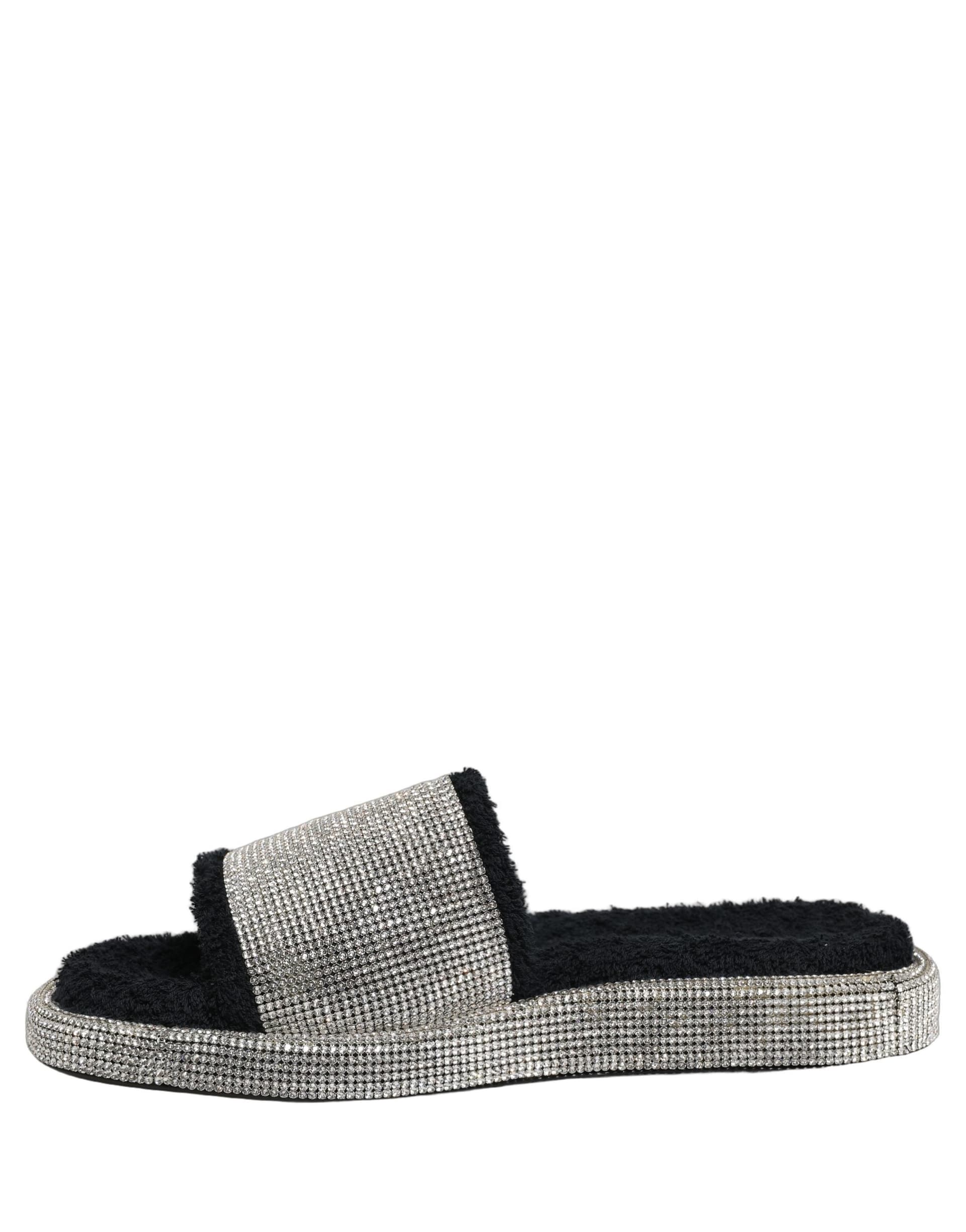 Dolce & Gabbana Black Crystal Embellished Platform Men Slides Shoes - 6
