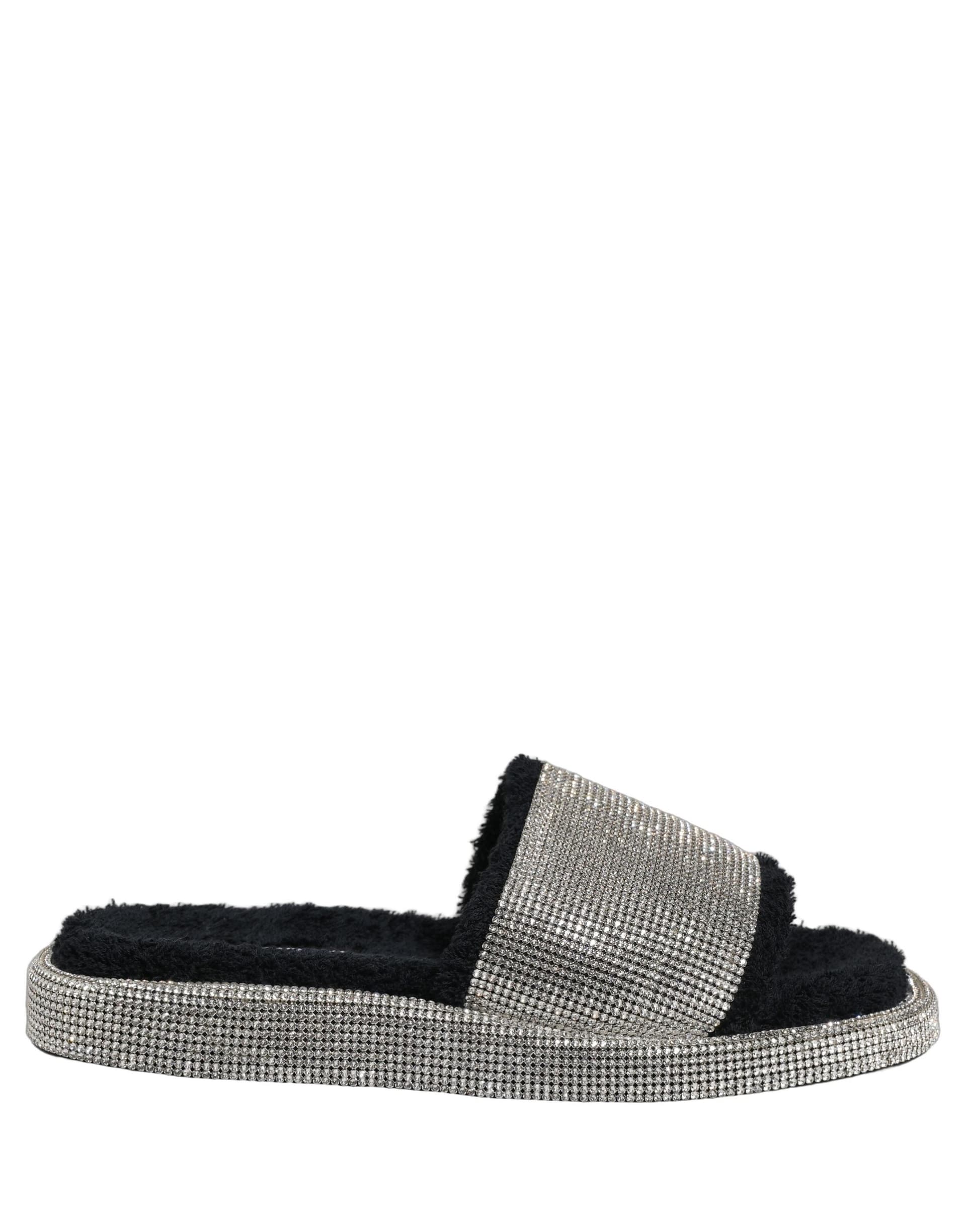 Dolce & Gabbana Black Crystal Embellished Platform Men Slides Shoes - 8