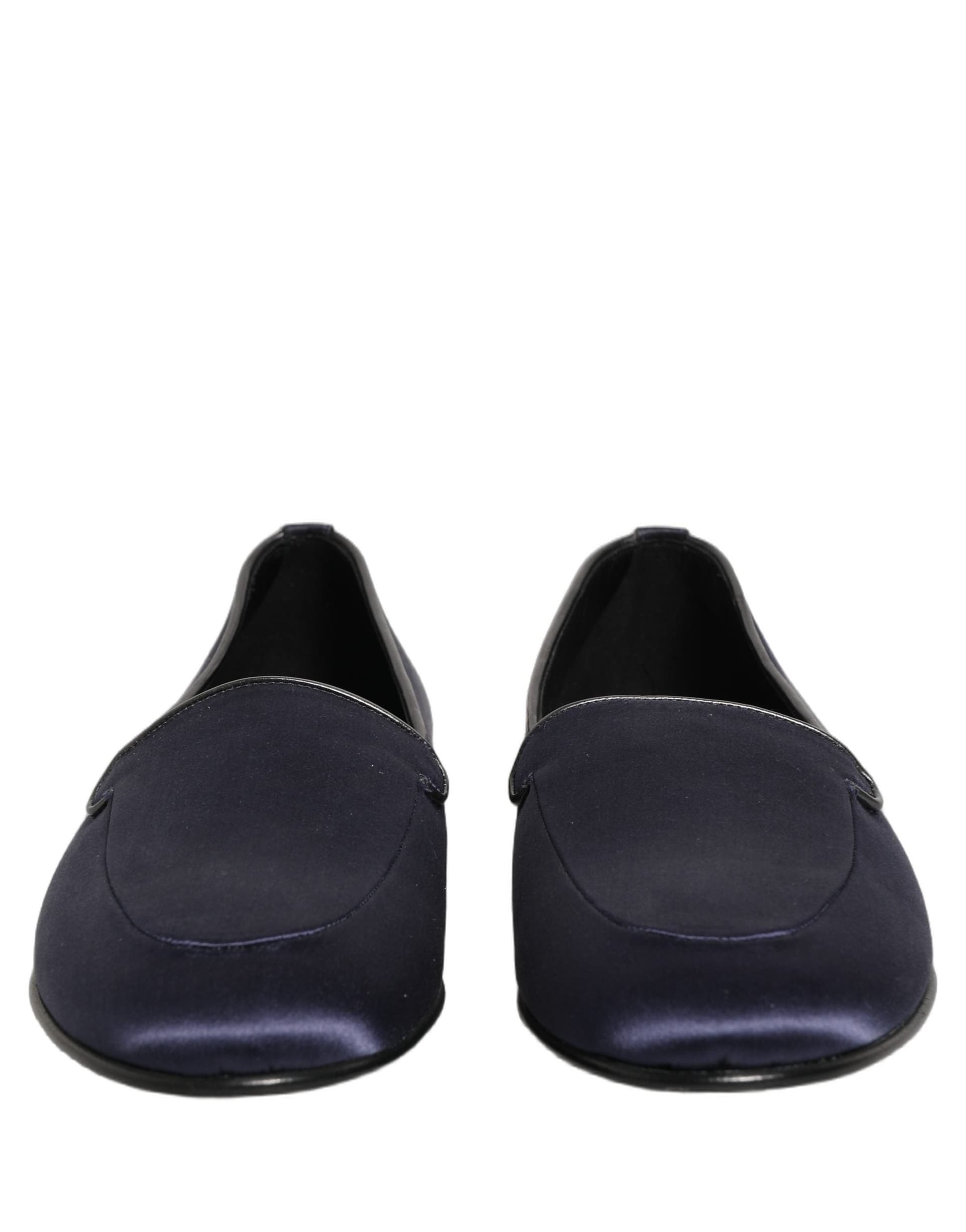 Dolce & Gabbana Blue Satin Logo Slip On Flats Loafers Shoes - 2