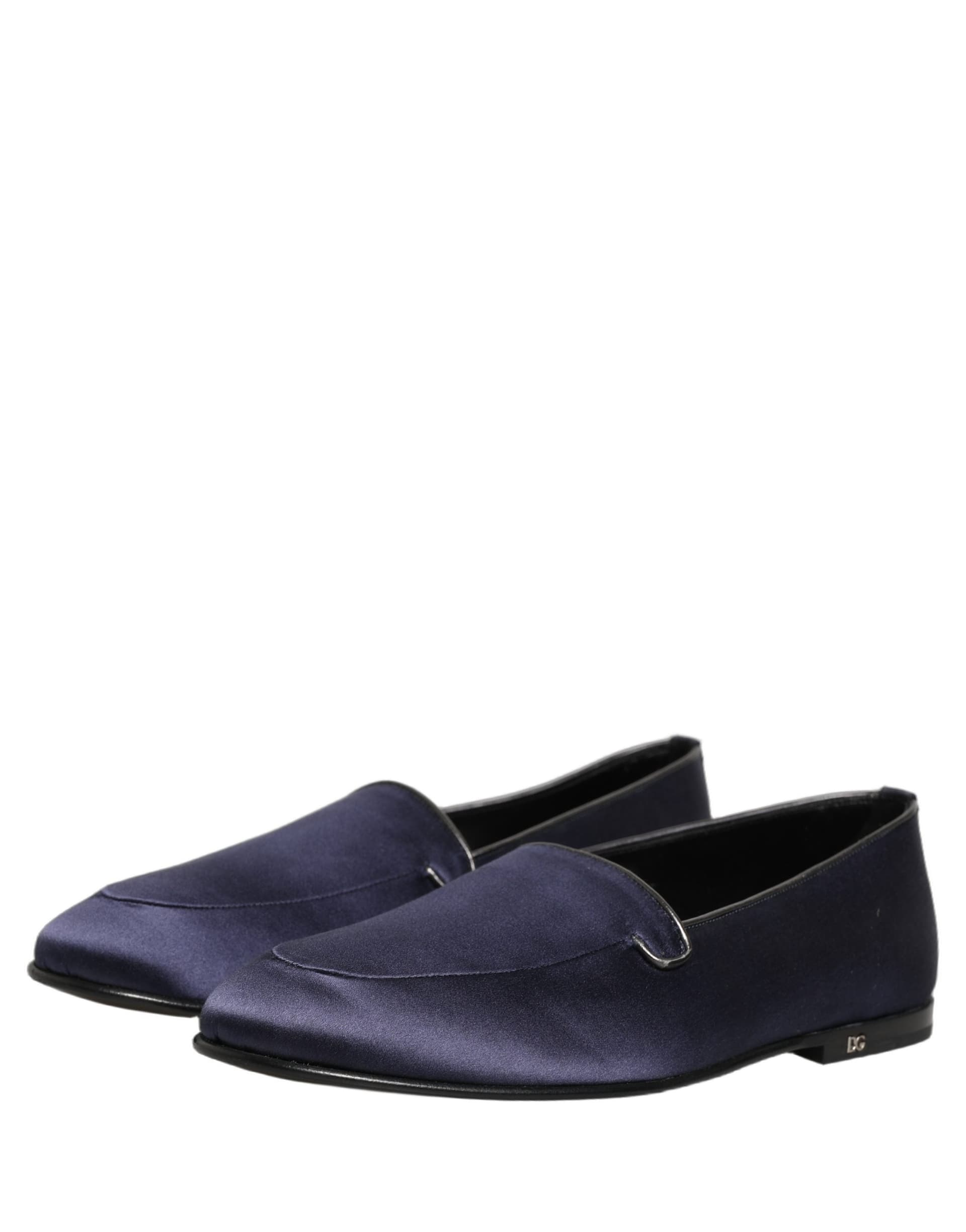 Dolce & Gabbana Blue Satin Logo Slip On Flats Loafers Shoes - 4