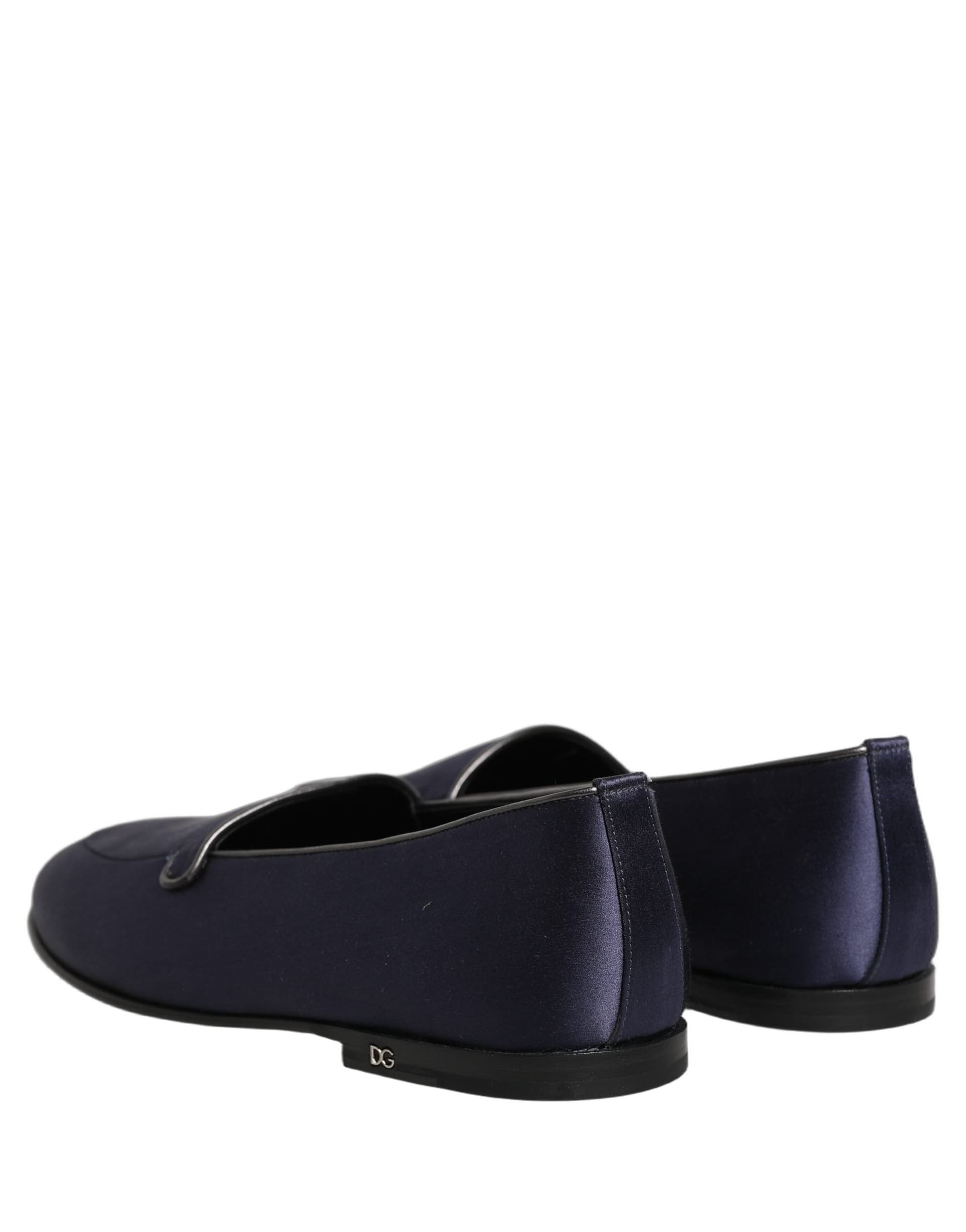 Dolce & Gabbana Blue Satin Logo Slip On Flats Loafers Shoes - 5