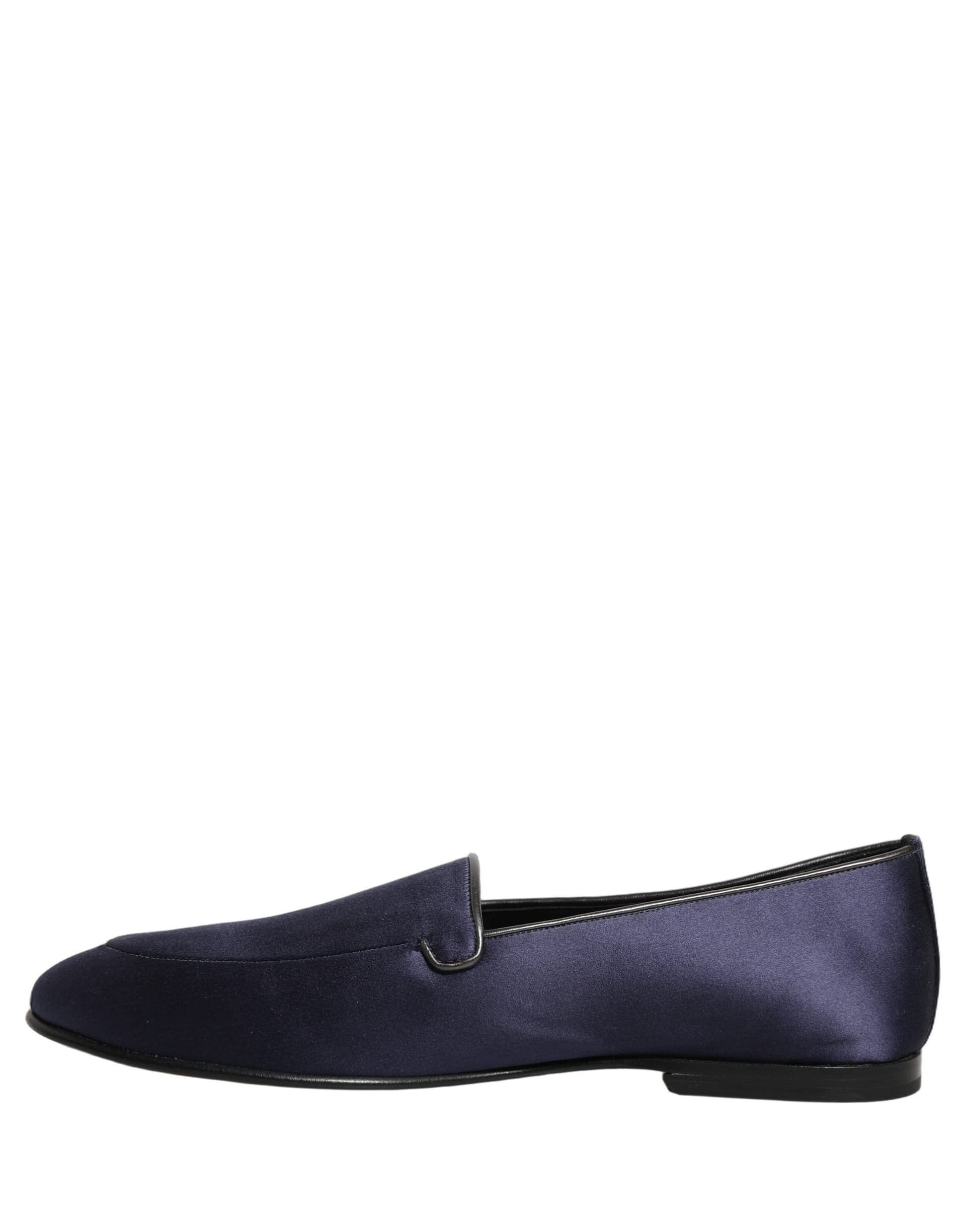 Dolce & Gabbana Blue Satin Logo Slip On Flats Loafers Shoes - 6