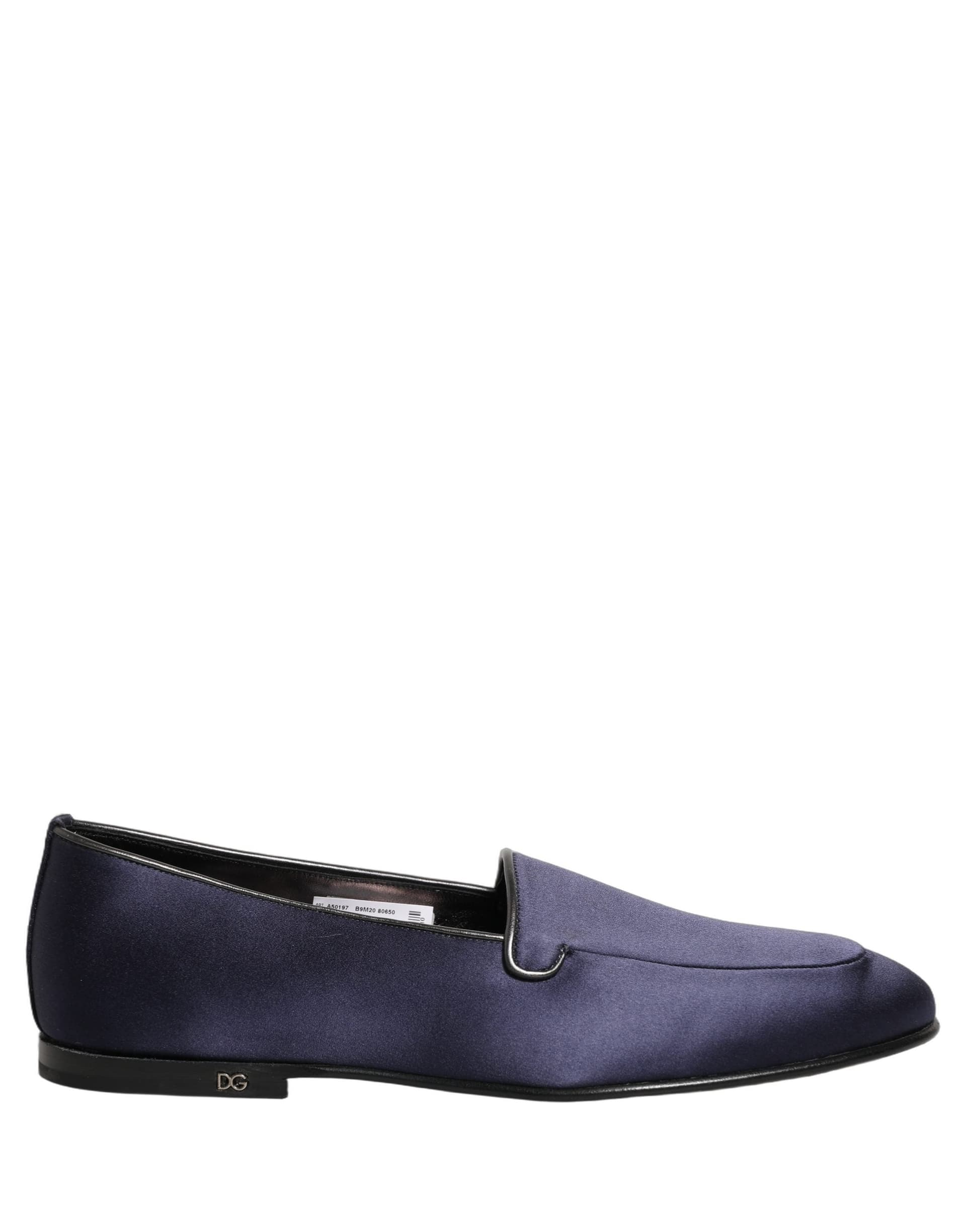 Dolce & Gabbana Blue Satin Logo Slip On Flats Loafers Shoes - 8
