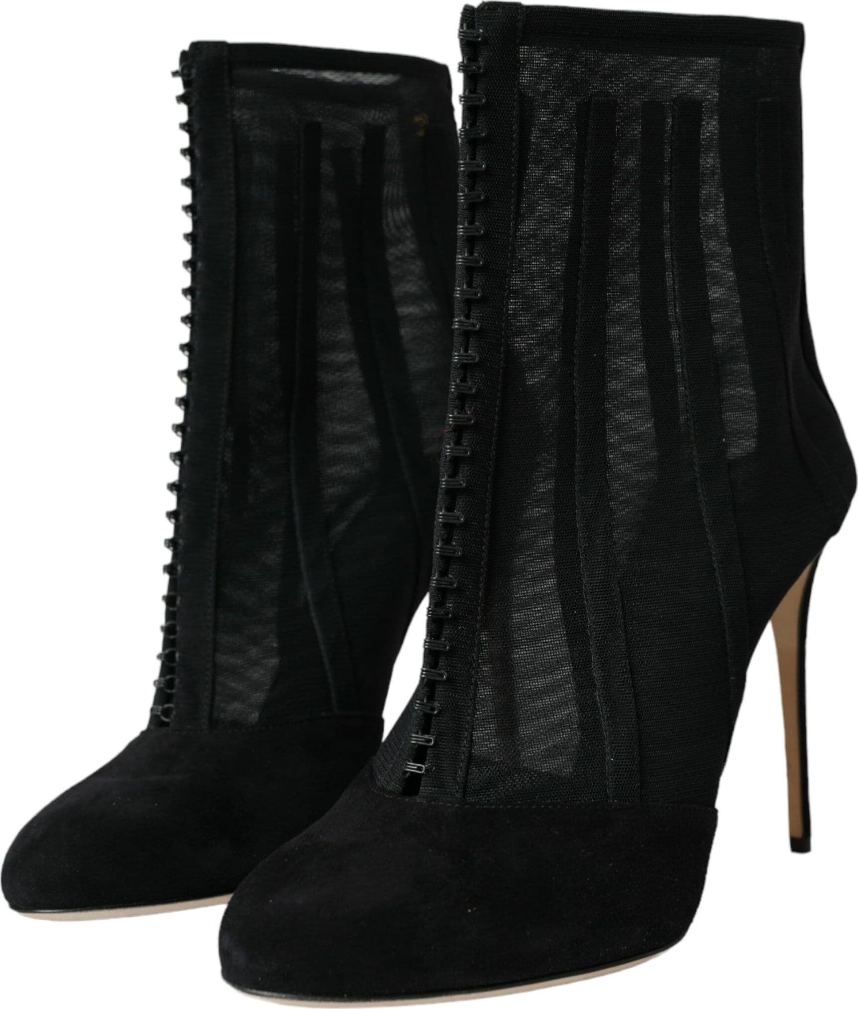 Dolce & Gabbana Black Mesh Stiletto Heels Ankle Boots Shoes - 2