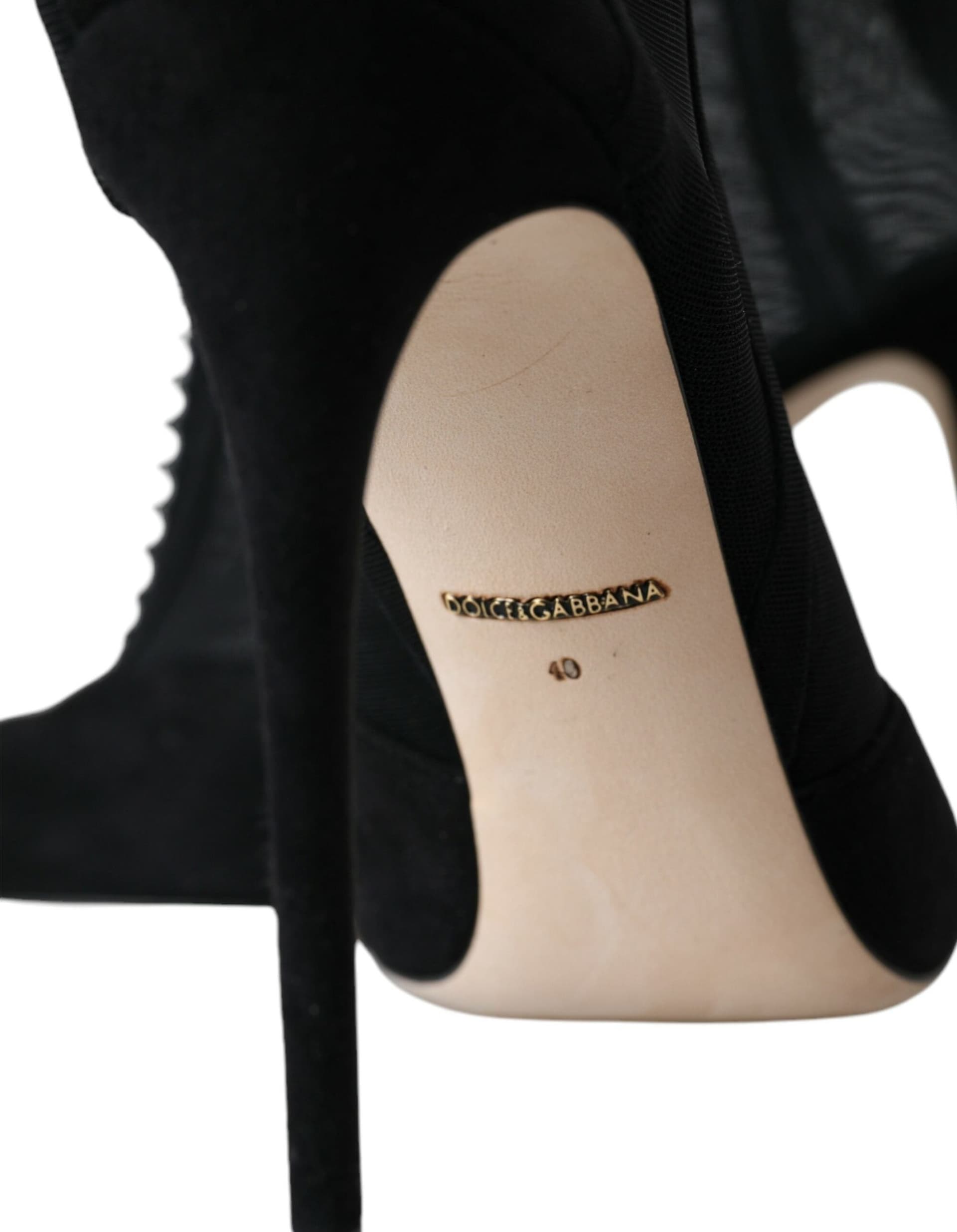 Dolce & Gabbana Black Mesh Stiletto Heels Ankle Boots Shoes - 7