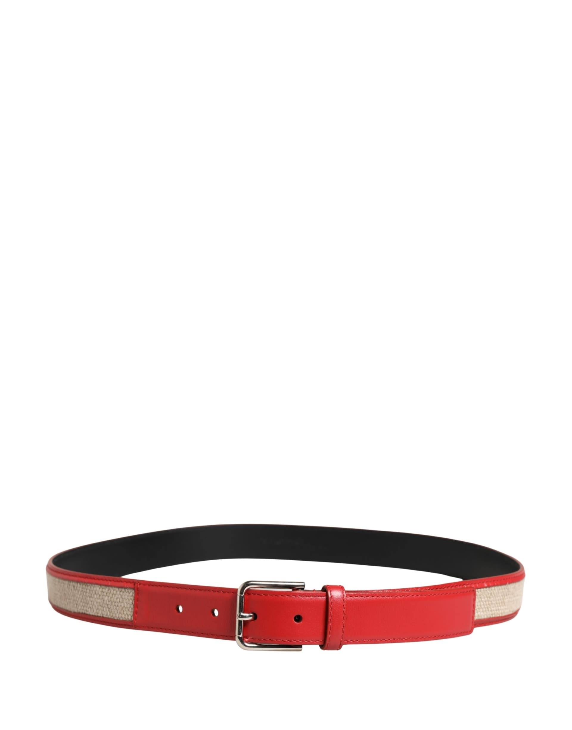 Dolce & Gabbana Men Beige Red Woven Leather Metal Buckle Belt - 3