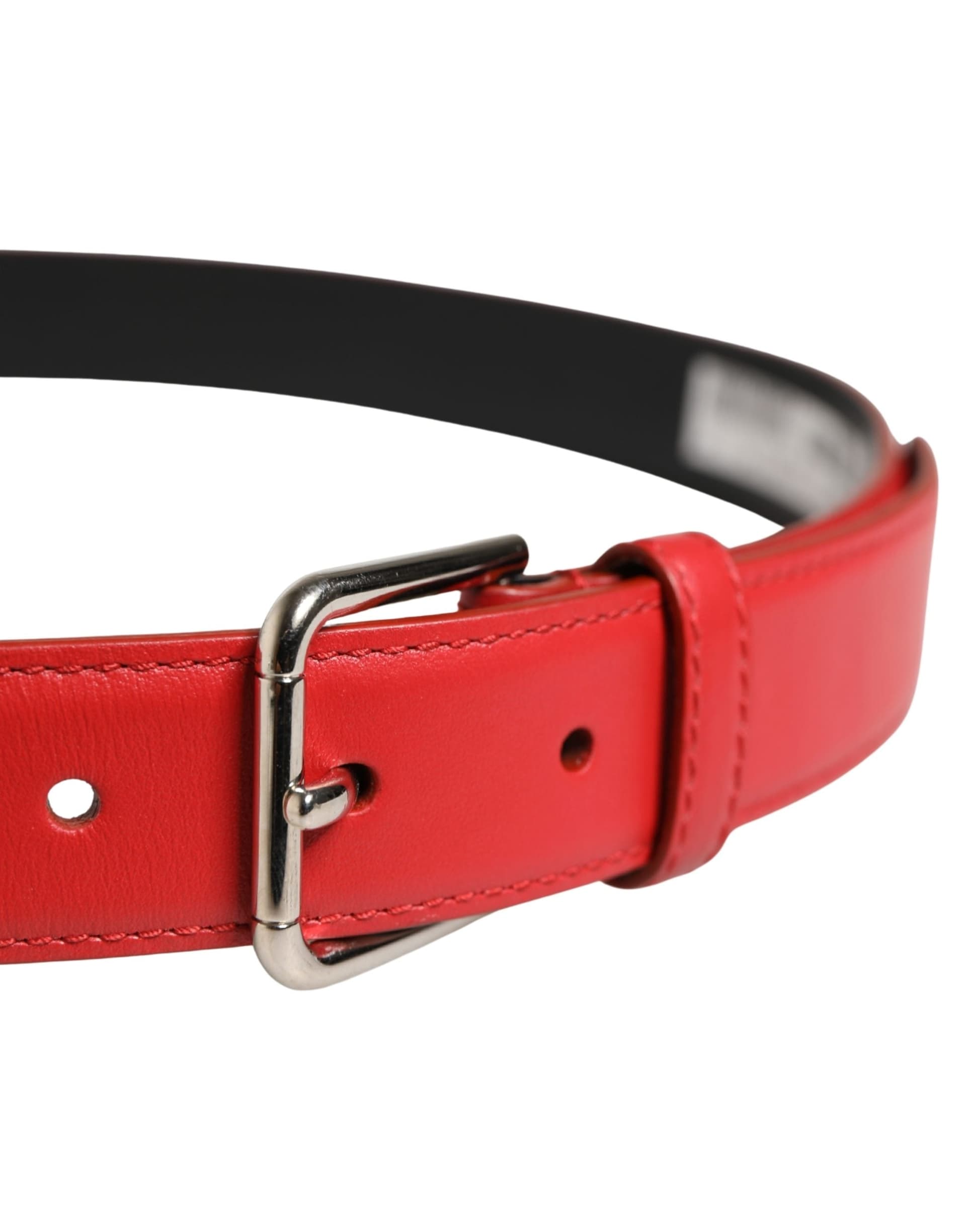 Dolce & Gabbana Men Beige Red Woven Leather Metal Buckle Belt - 4