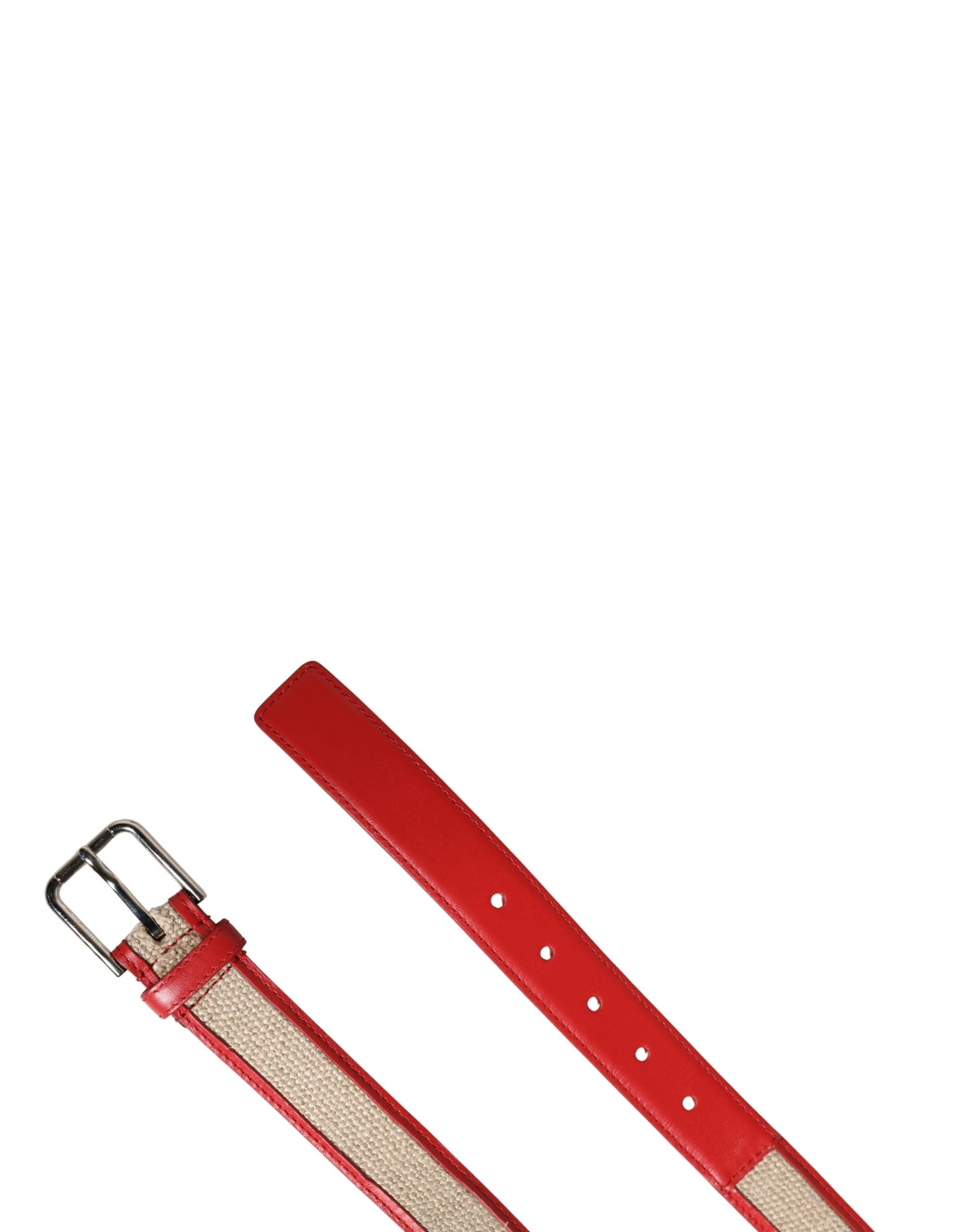 Dolce & Gabbana Men Beige Red Woven Leather Metal Buckle Belt - 7