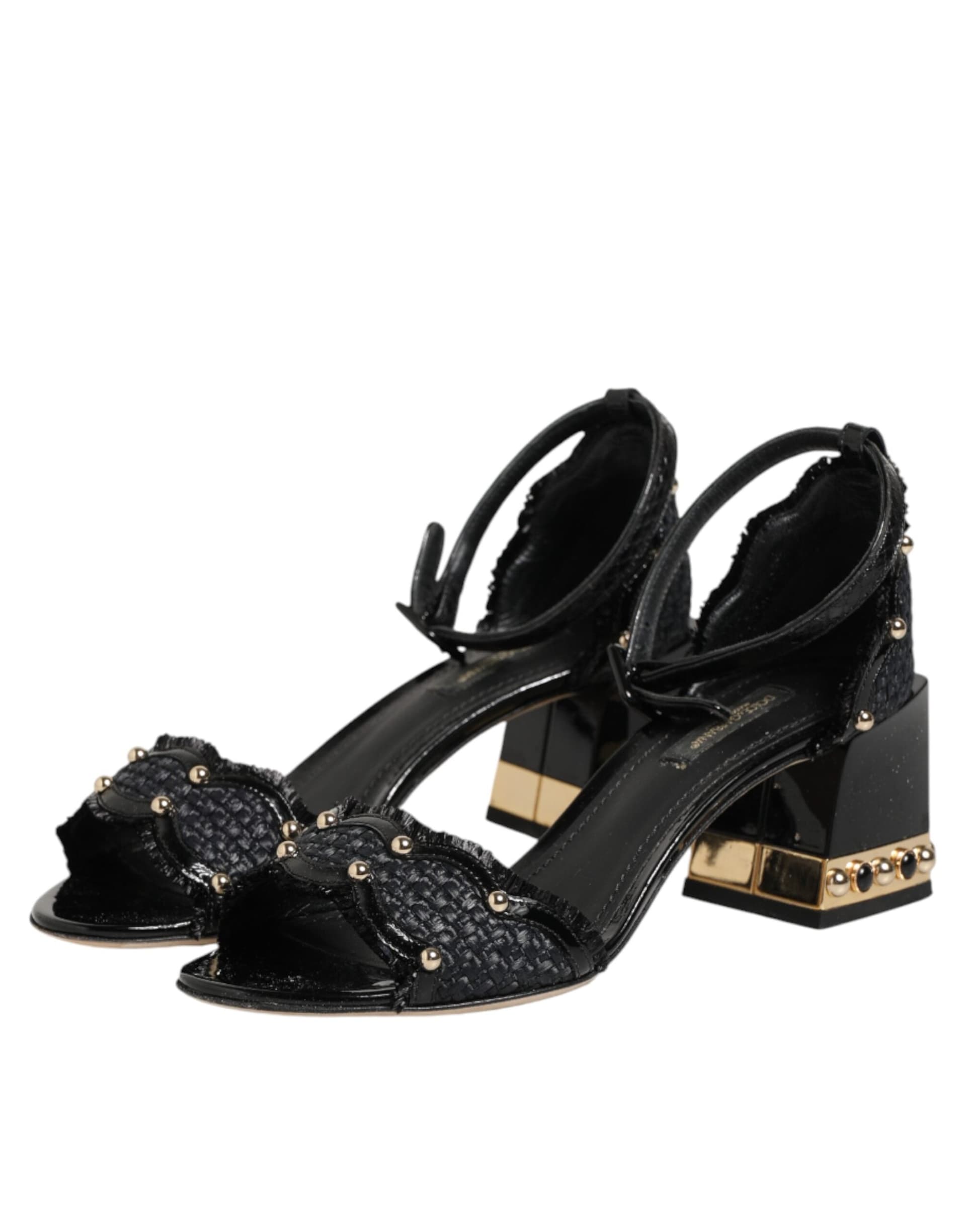 Dolce & Gabbana Black Studded Ankle Strap Sandals Shoes - 3