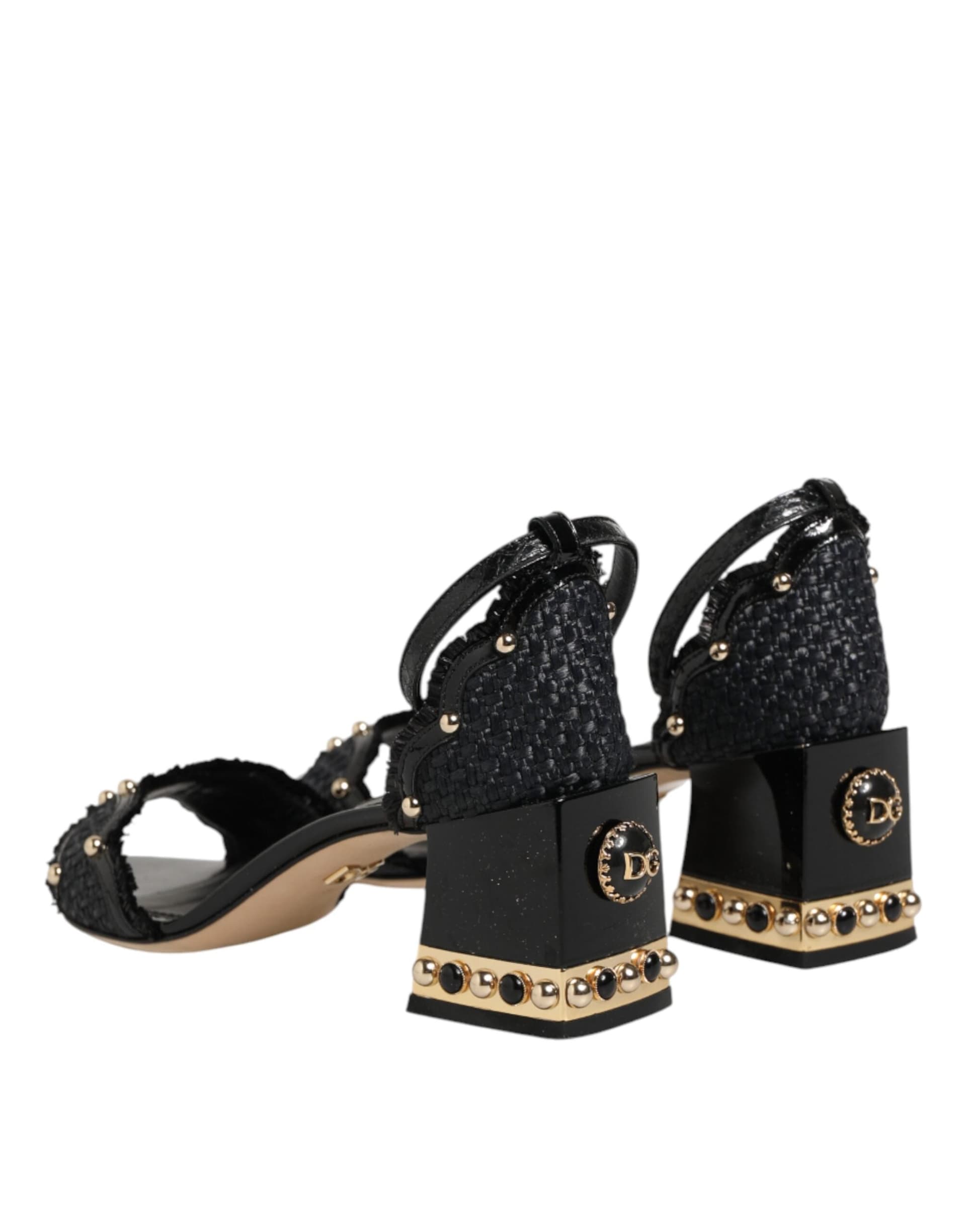 Dolce & Gabbana Black Studded Ankle Strap Sandals Shoes - 4