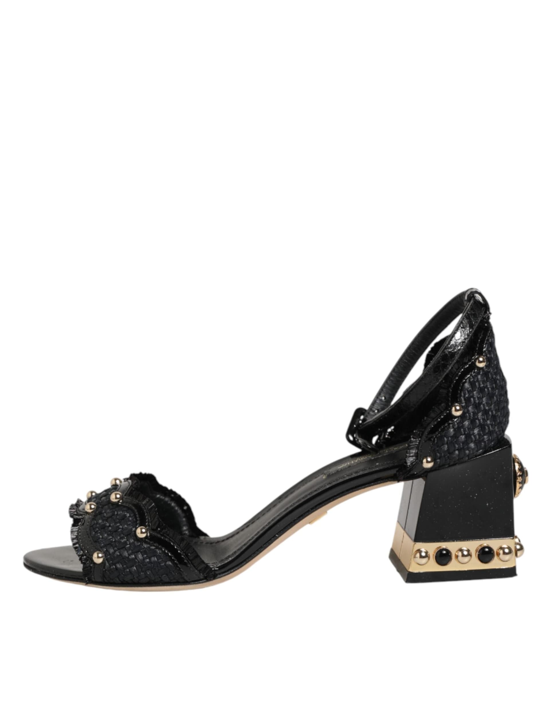 Dolce & Gabbana Black Studded Ankle Strap Sandals Shoes - 5