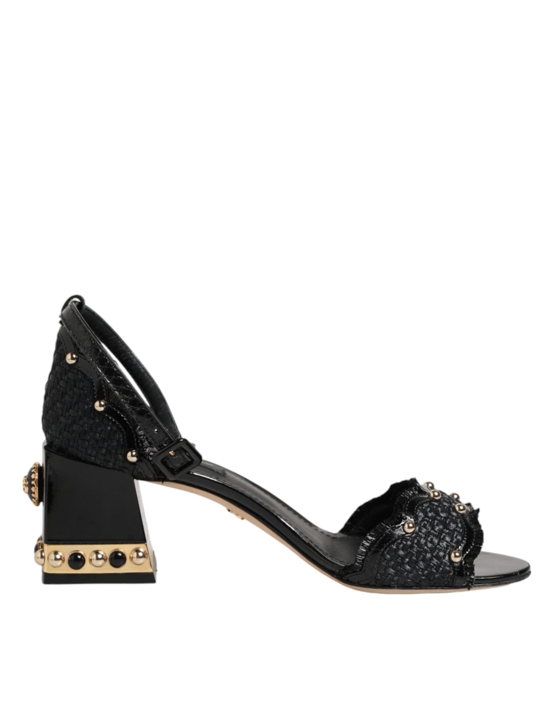 Dolce & Gabbana Black Studded Ankle Strap Sandals Shoes - 7