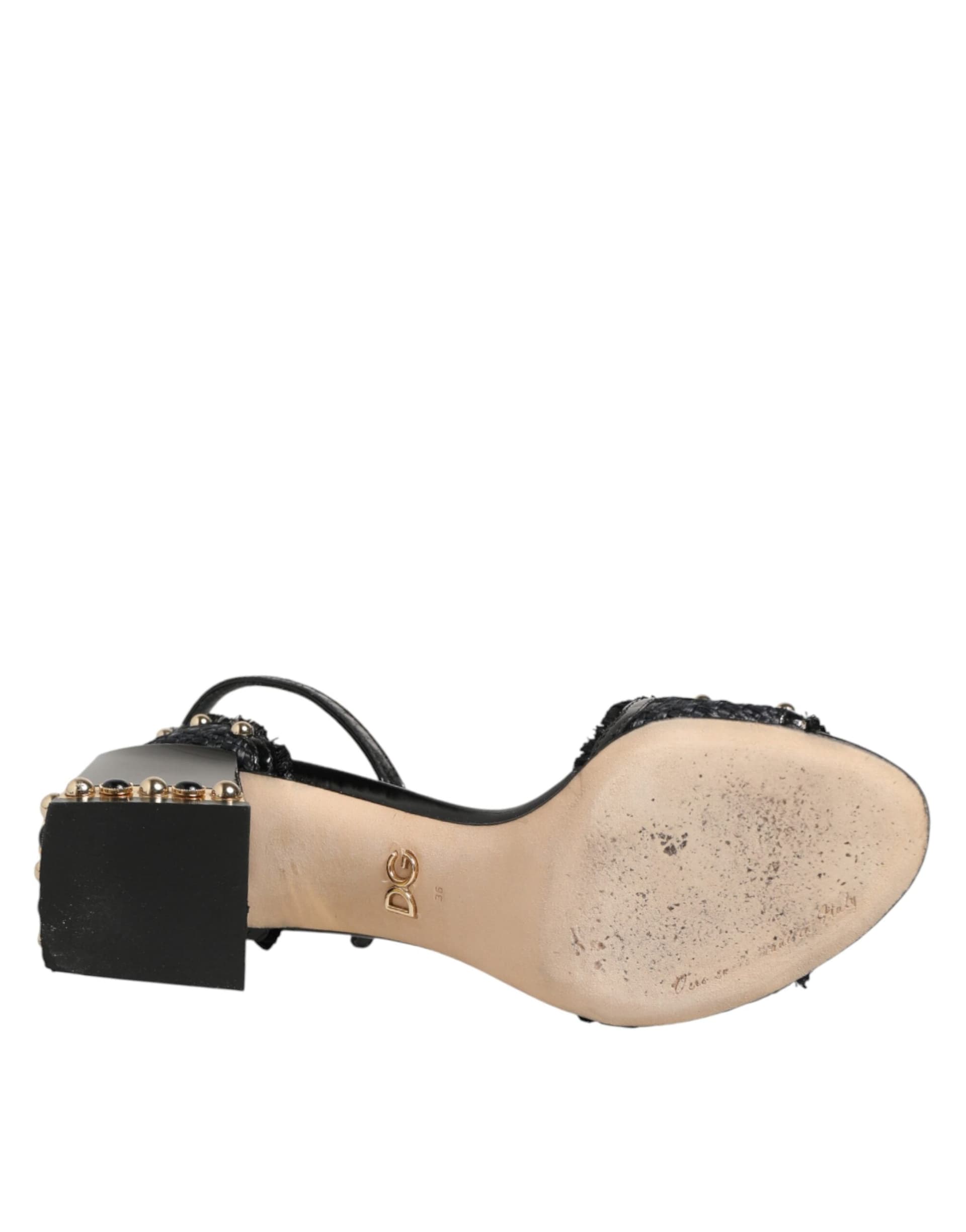 Dolce & Gabbana Black Studded Ankle Strap Sandals Shoes - 8