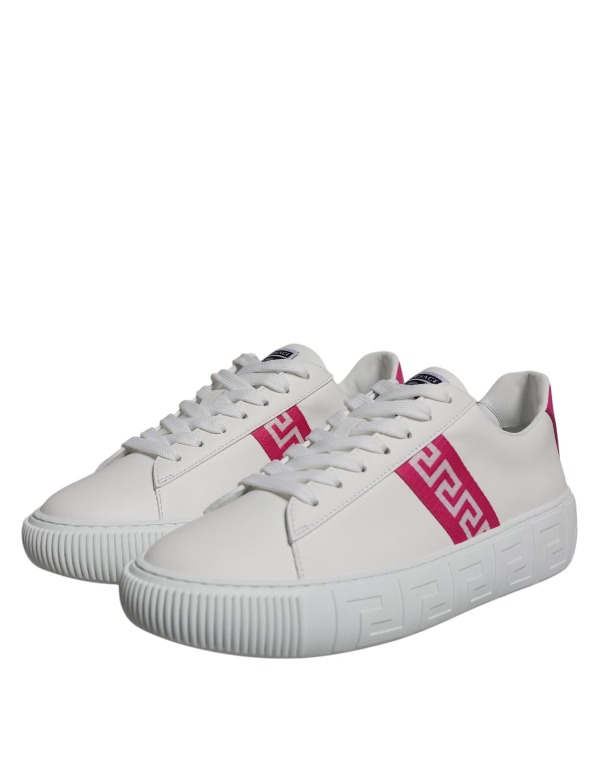 Versace White Pink Greca Print Platform Low Top Sneakers Shoes - 2